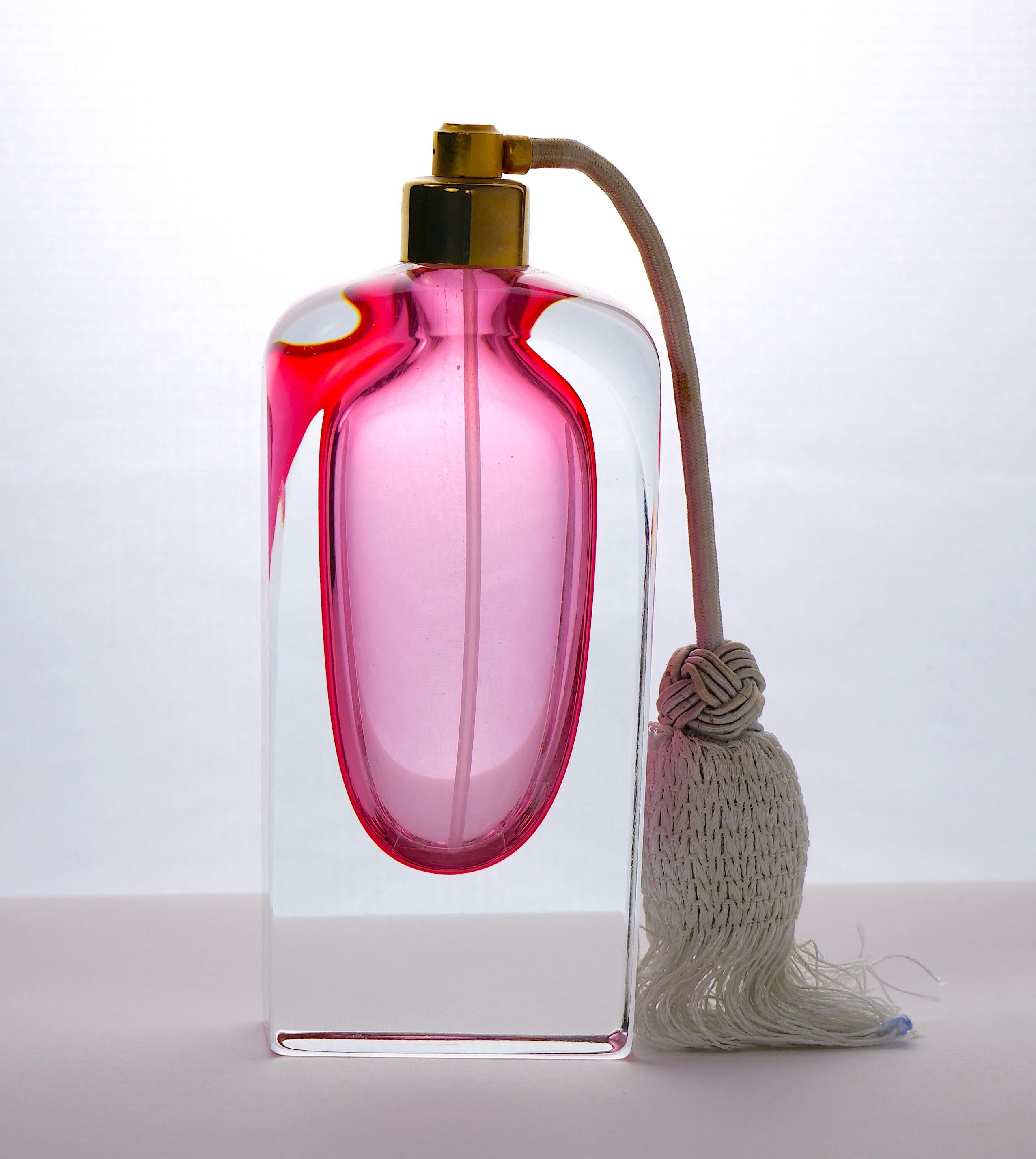Cut Glass Tall & Elegant Pink Heavy Cut Crystal Venetian Perfume Bottle For Sale