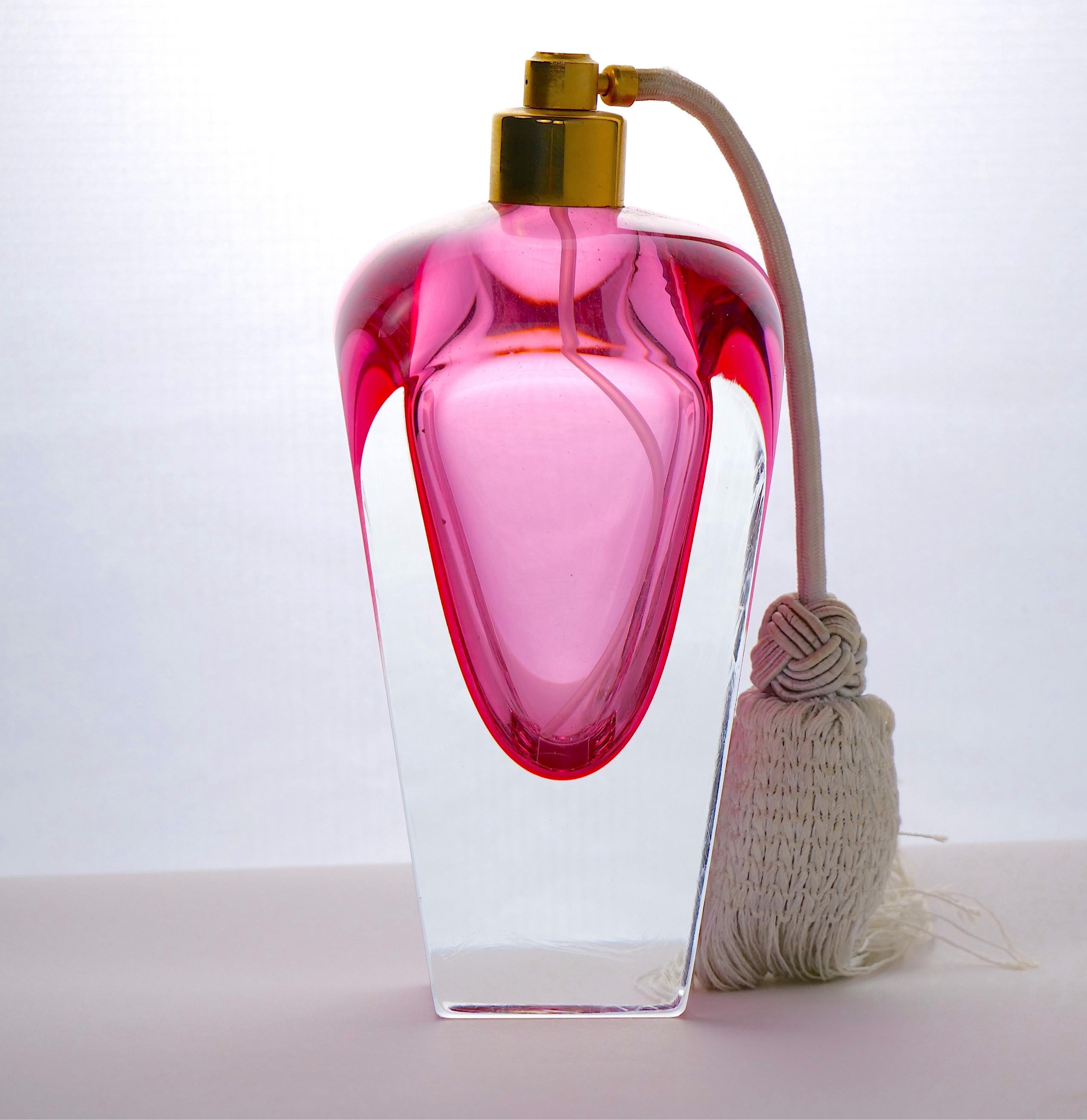 Tall & Elegant Pink Heavy Cut Crystal Venetian Perfume Bottle For Sale 1