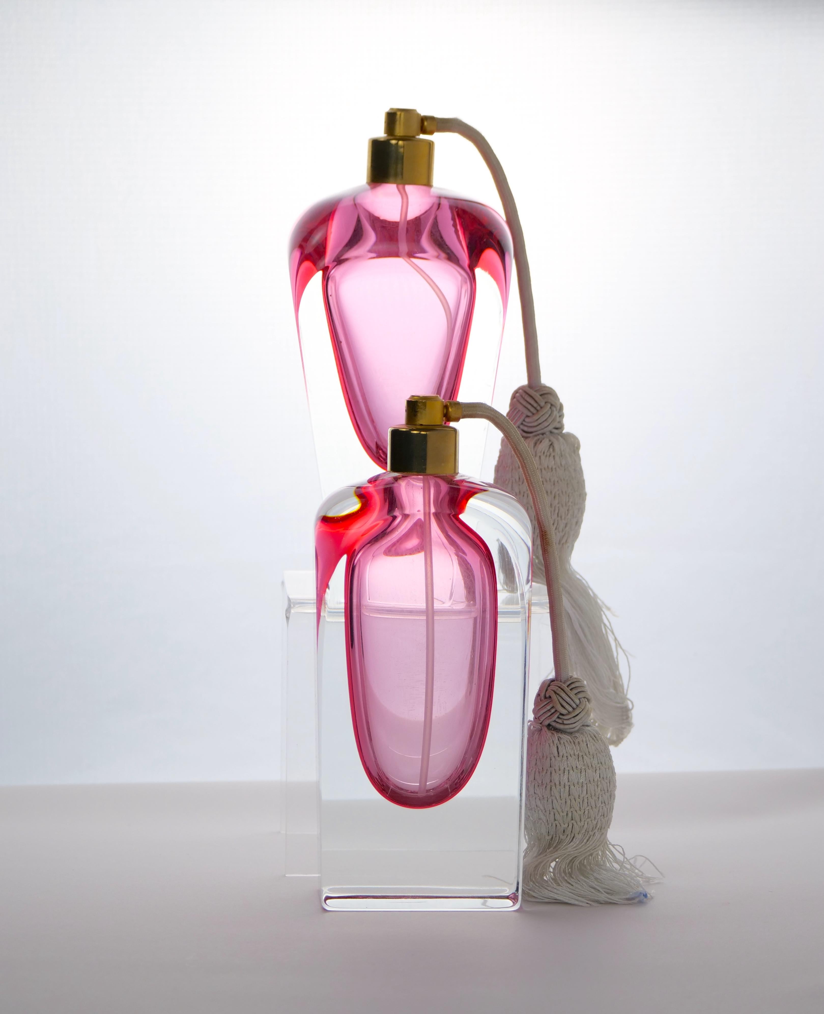 Tall & Elegant Pink Heavy Cut Crystal Venetian Perfume Bottle For Sale 2