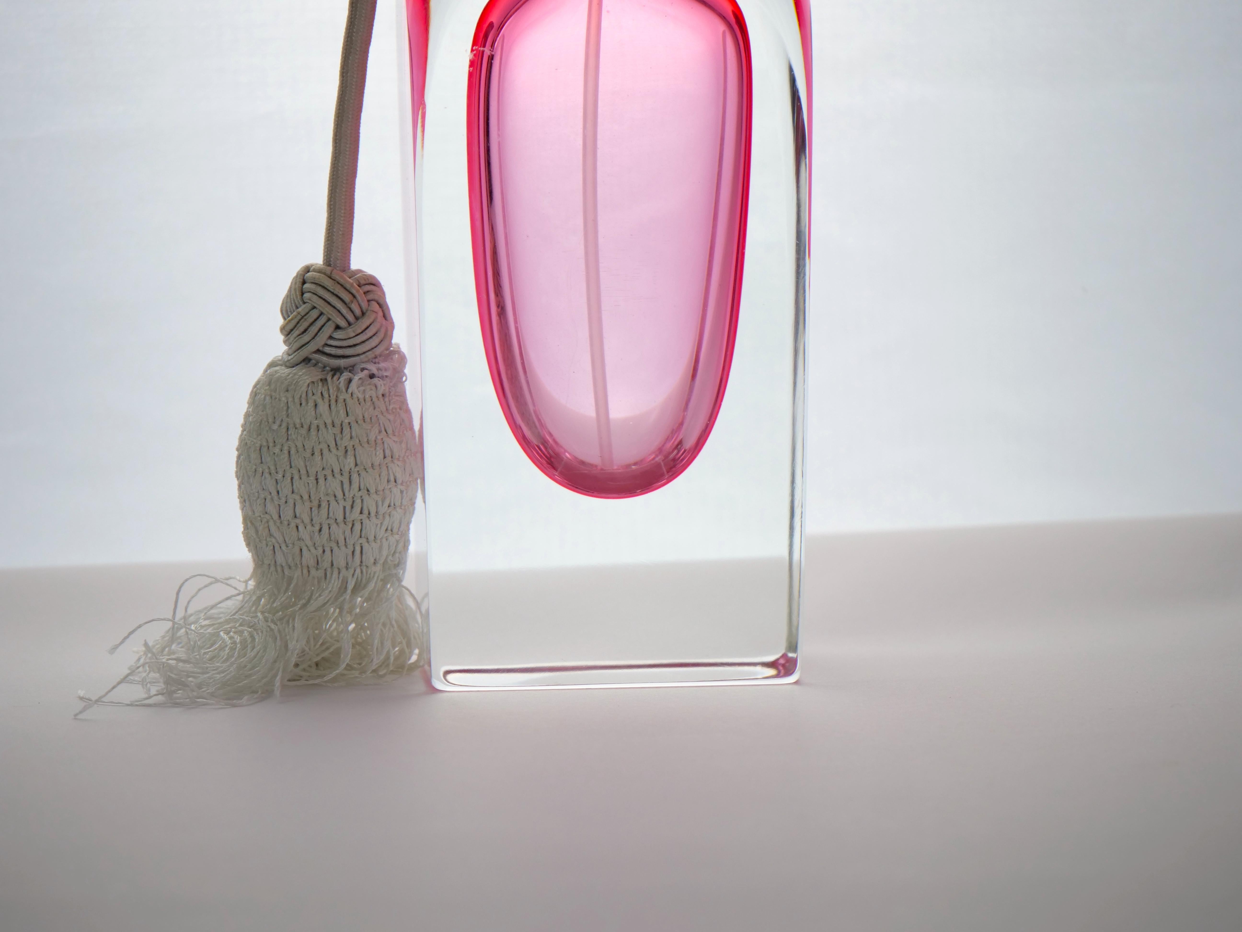 Art Deco Tall & Elegant Pink Heavy Cut Crystal Venetian Perfume Bottle For Sale
