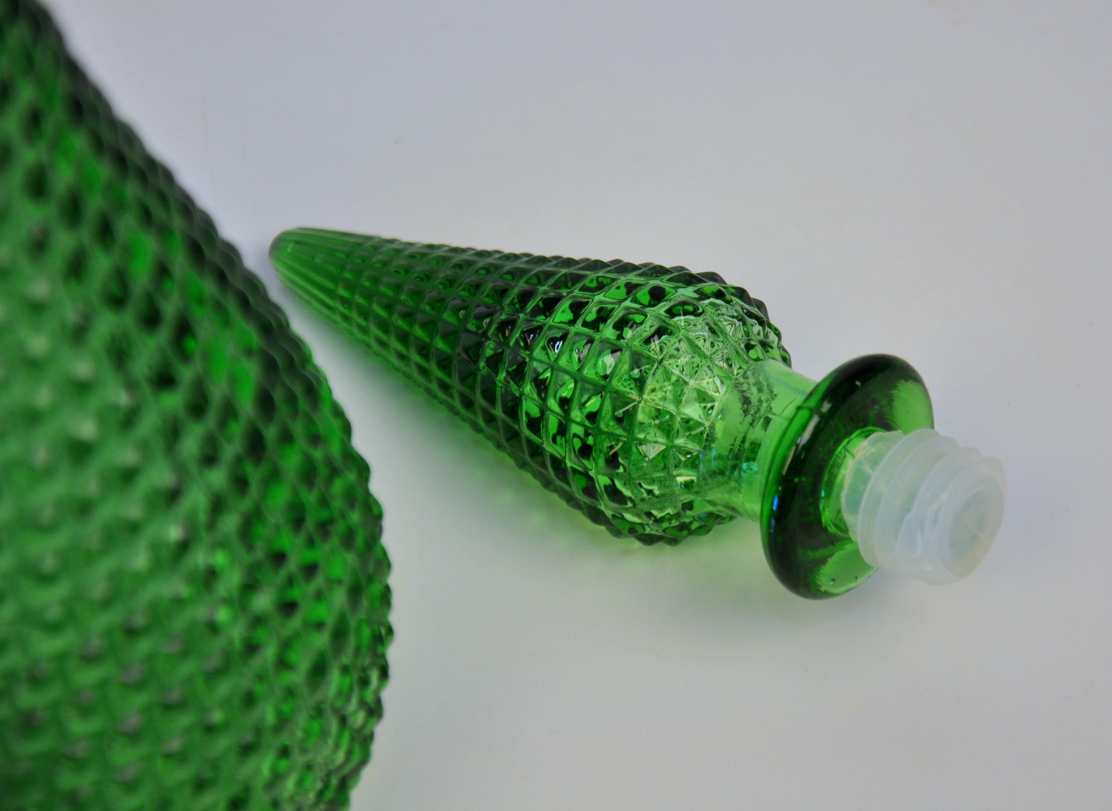 Italian Emerald Green Empoli Glass Tall Decanter