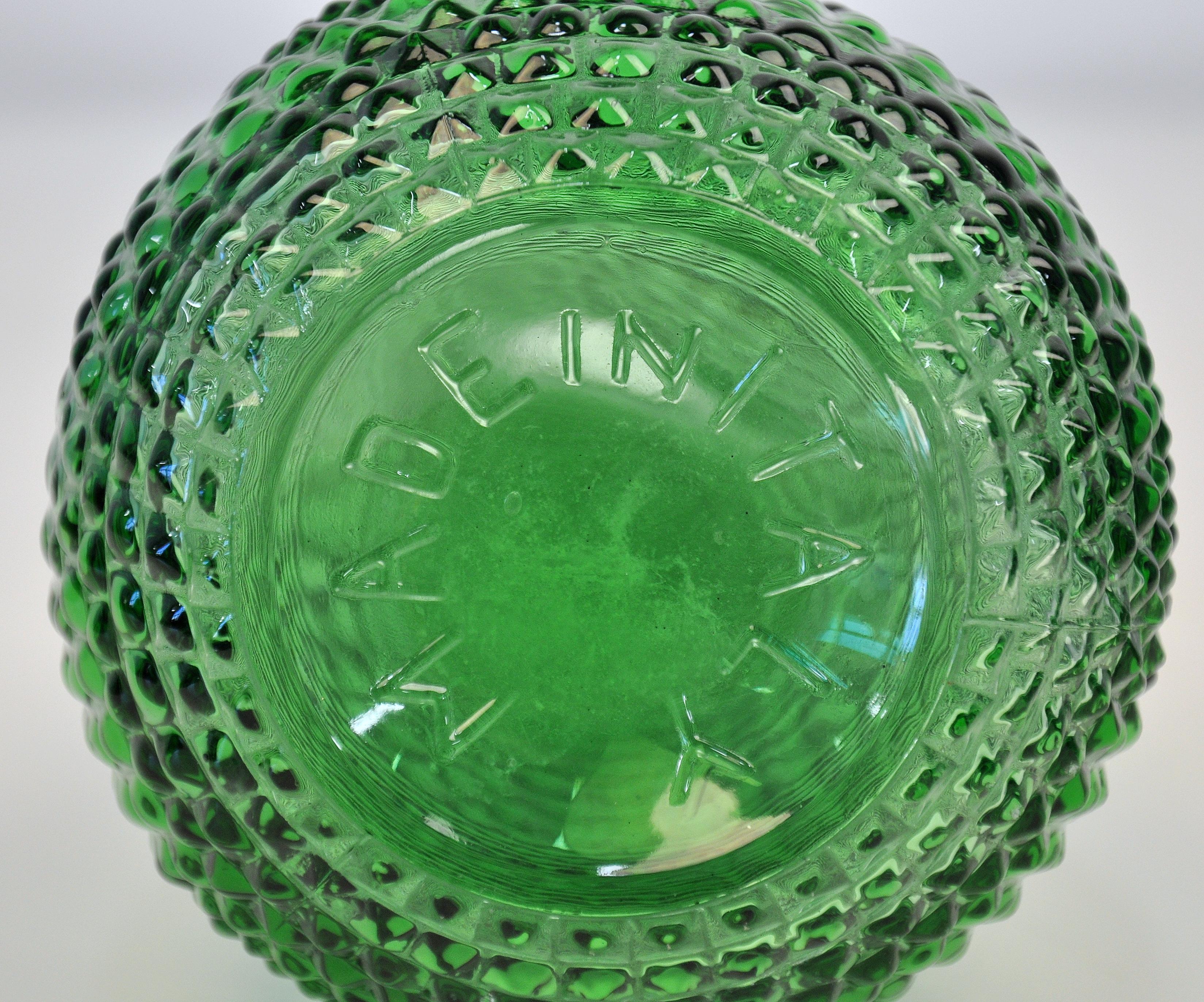 Art Glass Emerald Green Empoli Glass Tall Decanter