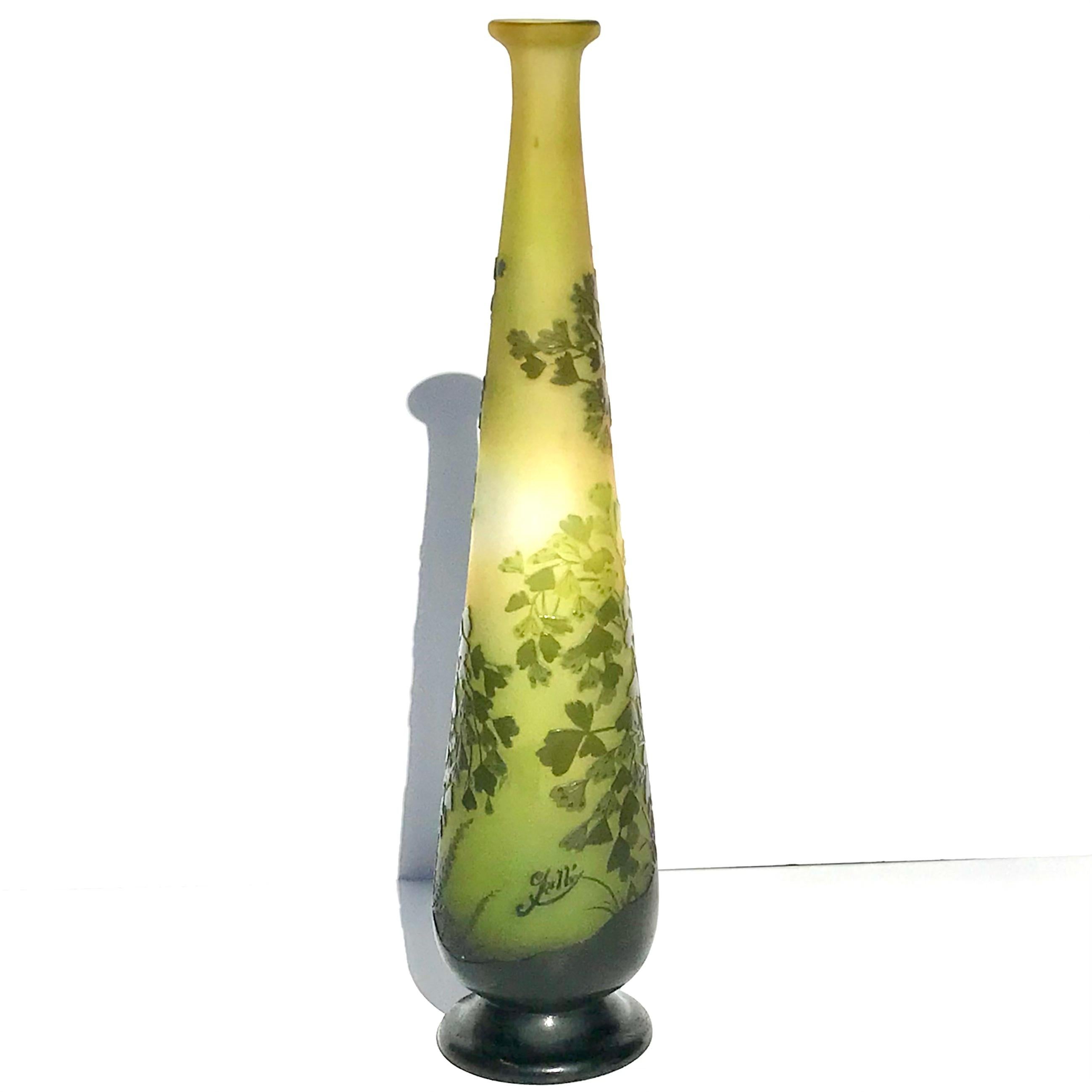 Jarrón alto Emile Galle Art Nouveau Botánico tallado con camafeo
Vidrio multicapa tallado y grabado al ácido
Art Nouveau circa 1900
Firmado: 
