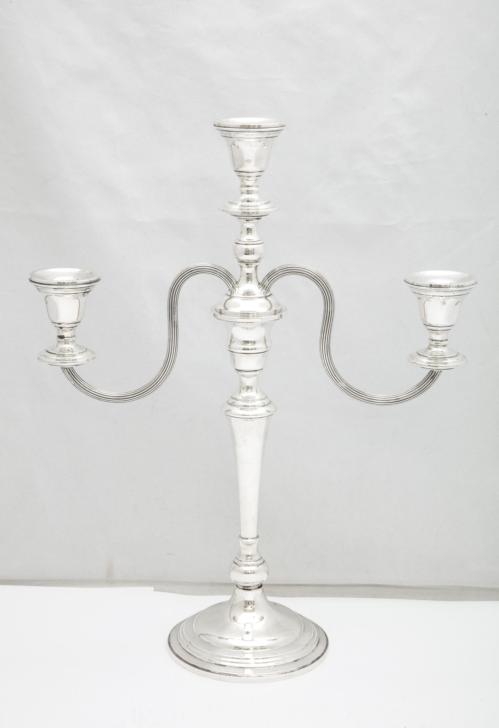Tall, Empire-Style Pair of Sterling Silver Candelabra For Sale 2