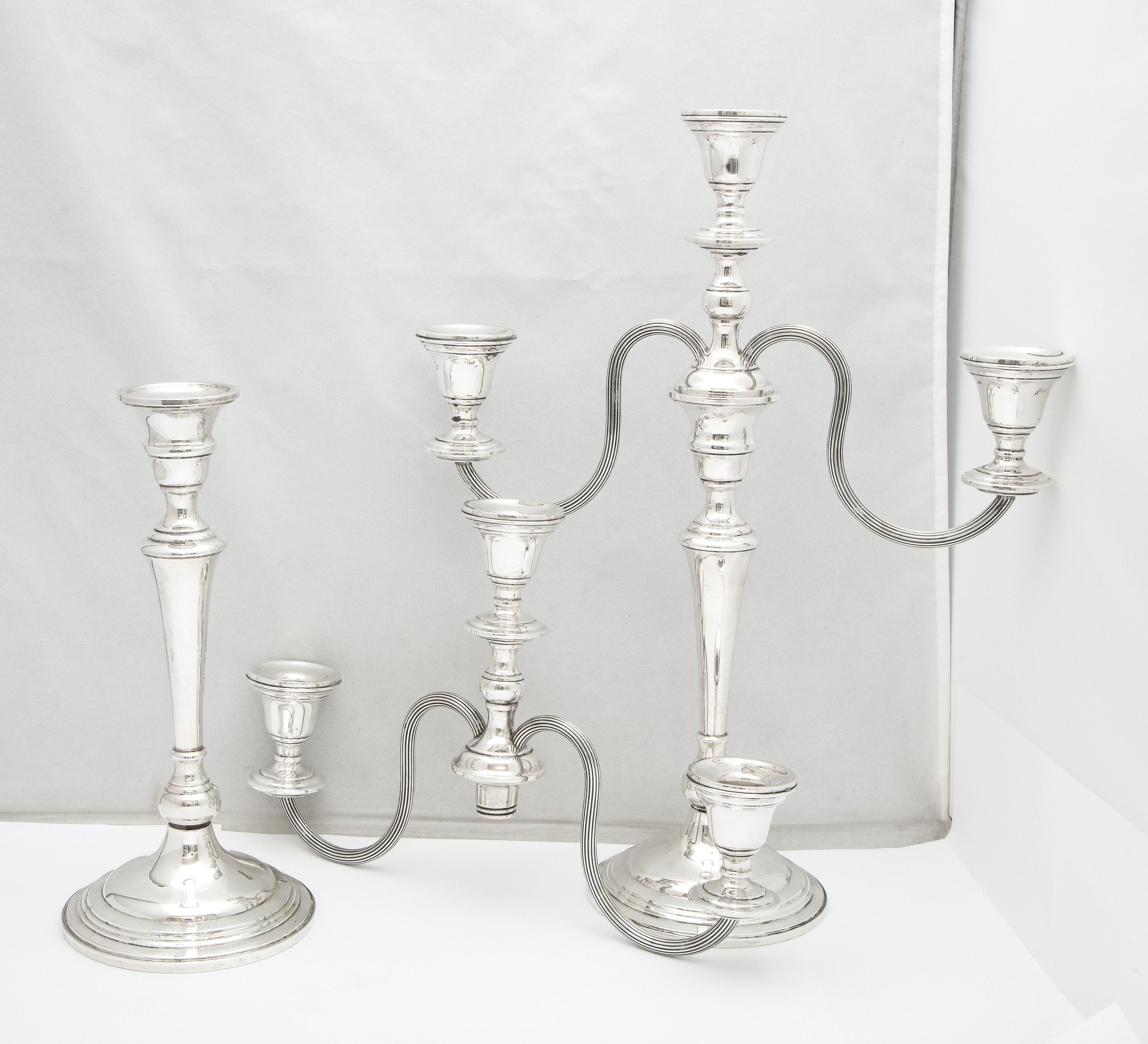 Tall, Empire-Style Pair of Sterling Silver Candelabra For Sale 3