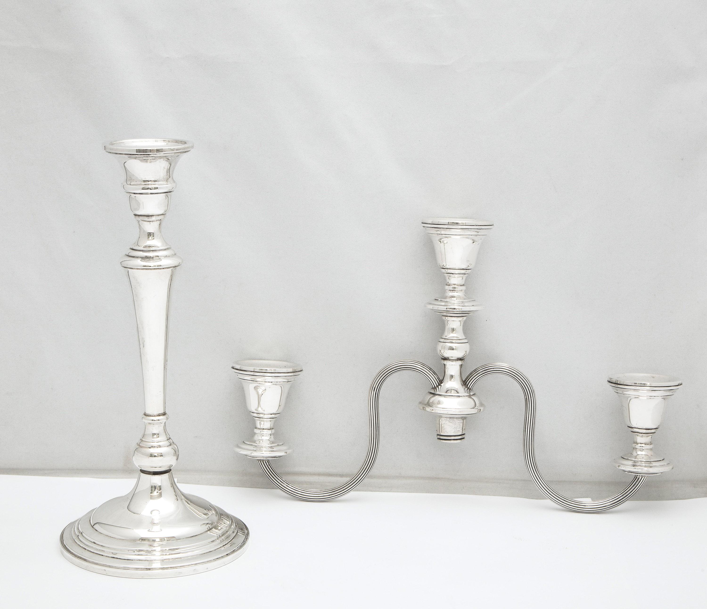 Tall, Empire-Style Pair of Sterling Silver Candelabra For Sale 4