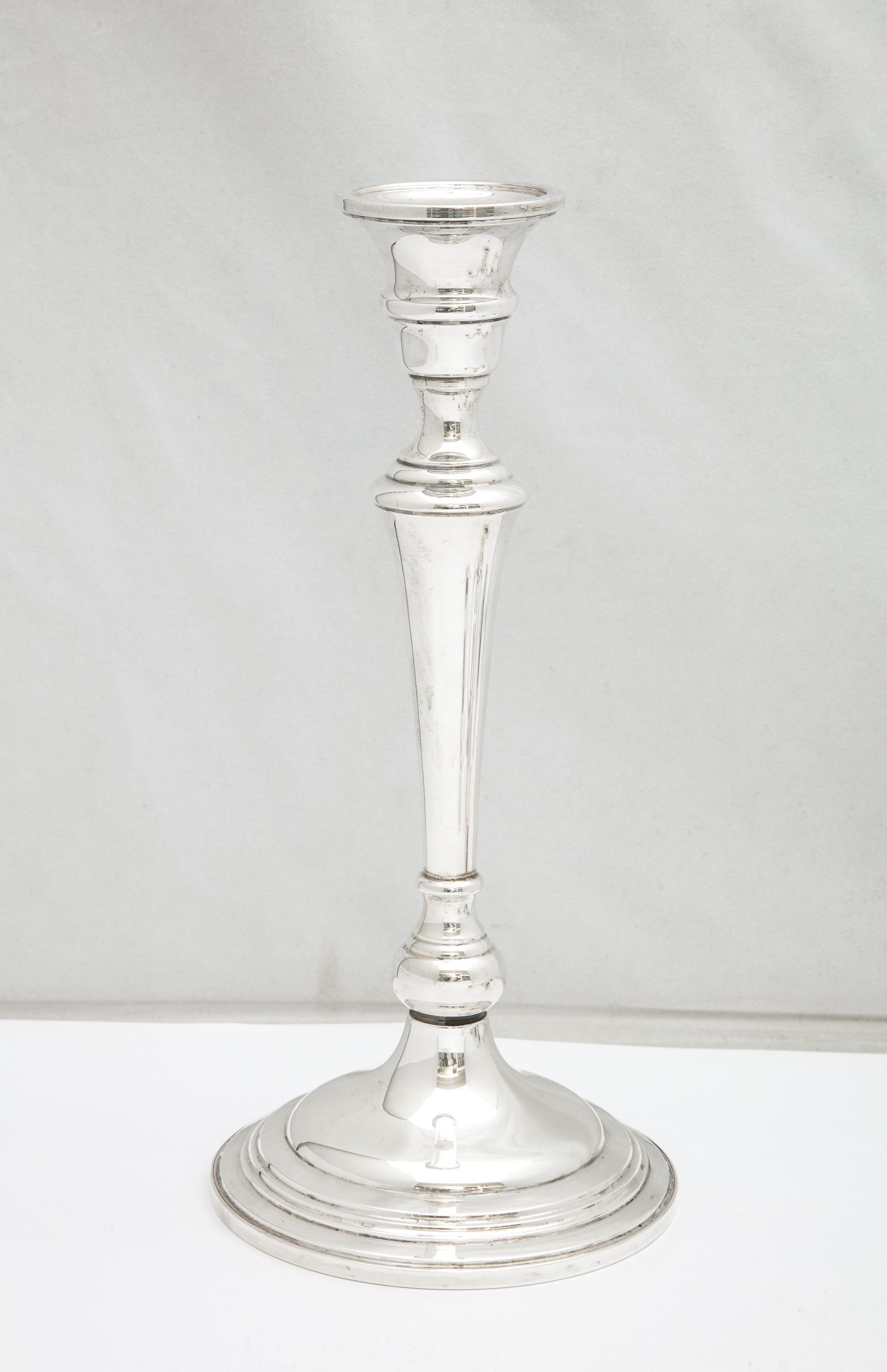Tall, Empire-Style Pair of Sterling Silver Candelabra For Sale 6