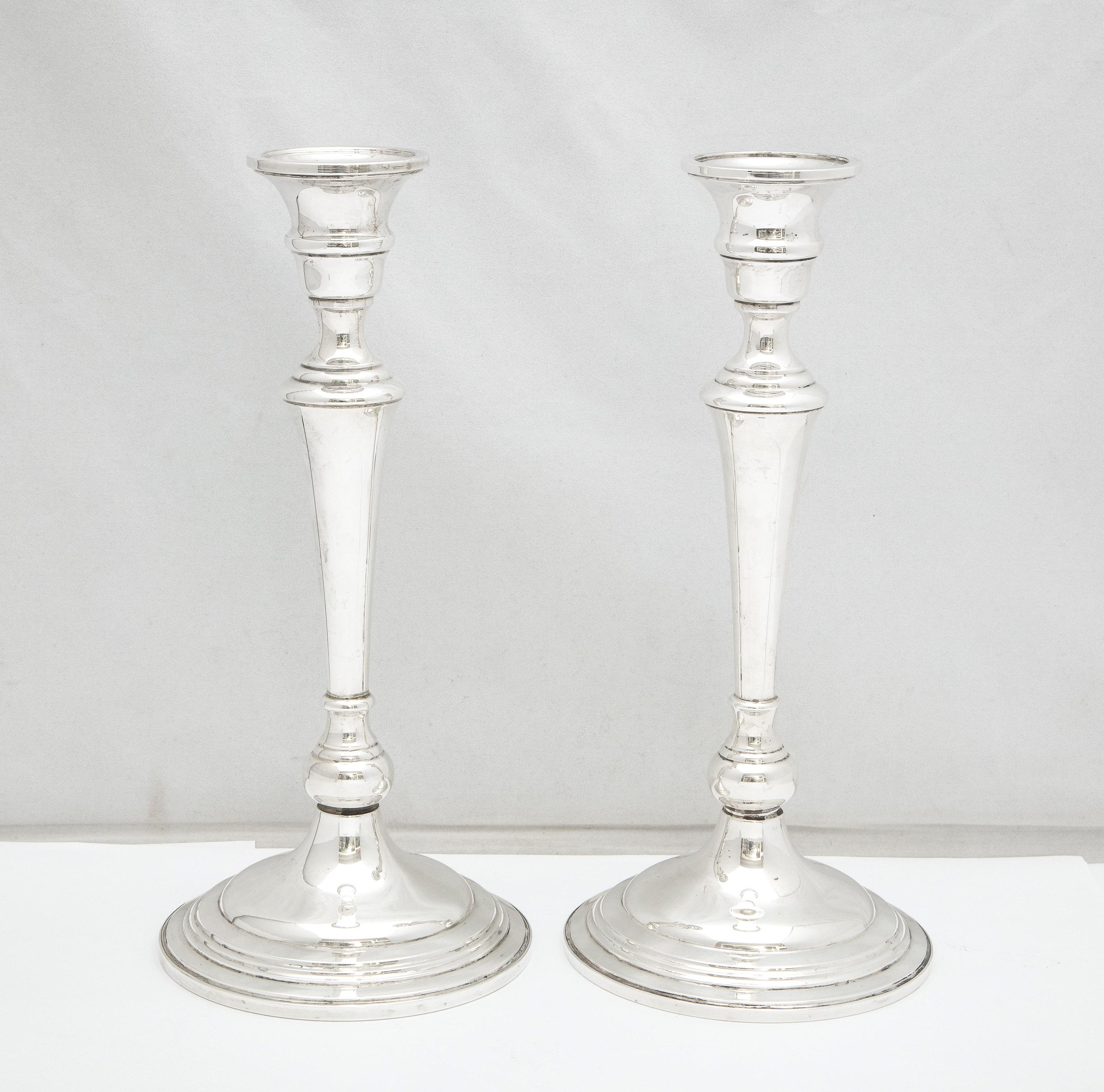 Tall, Empire-Style Pair of Sterling Silver Candelabra For Sale 8
