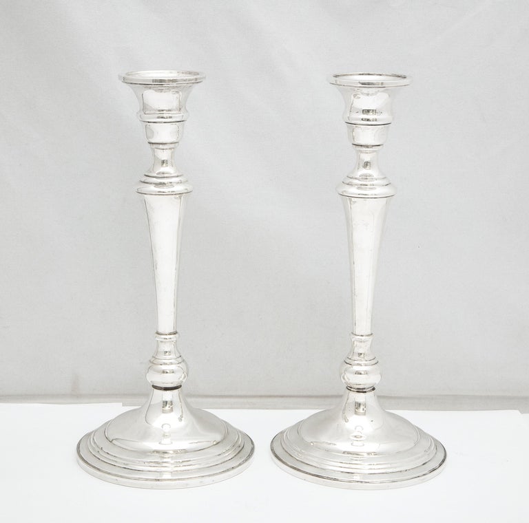 Tall, Empire-Style Pair of Sterling Silver Candelabra For Sale 10