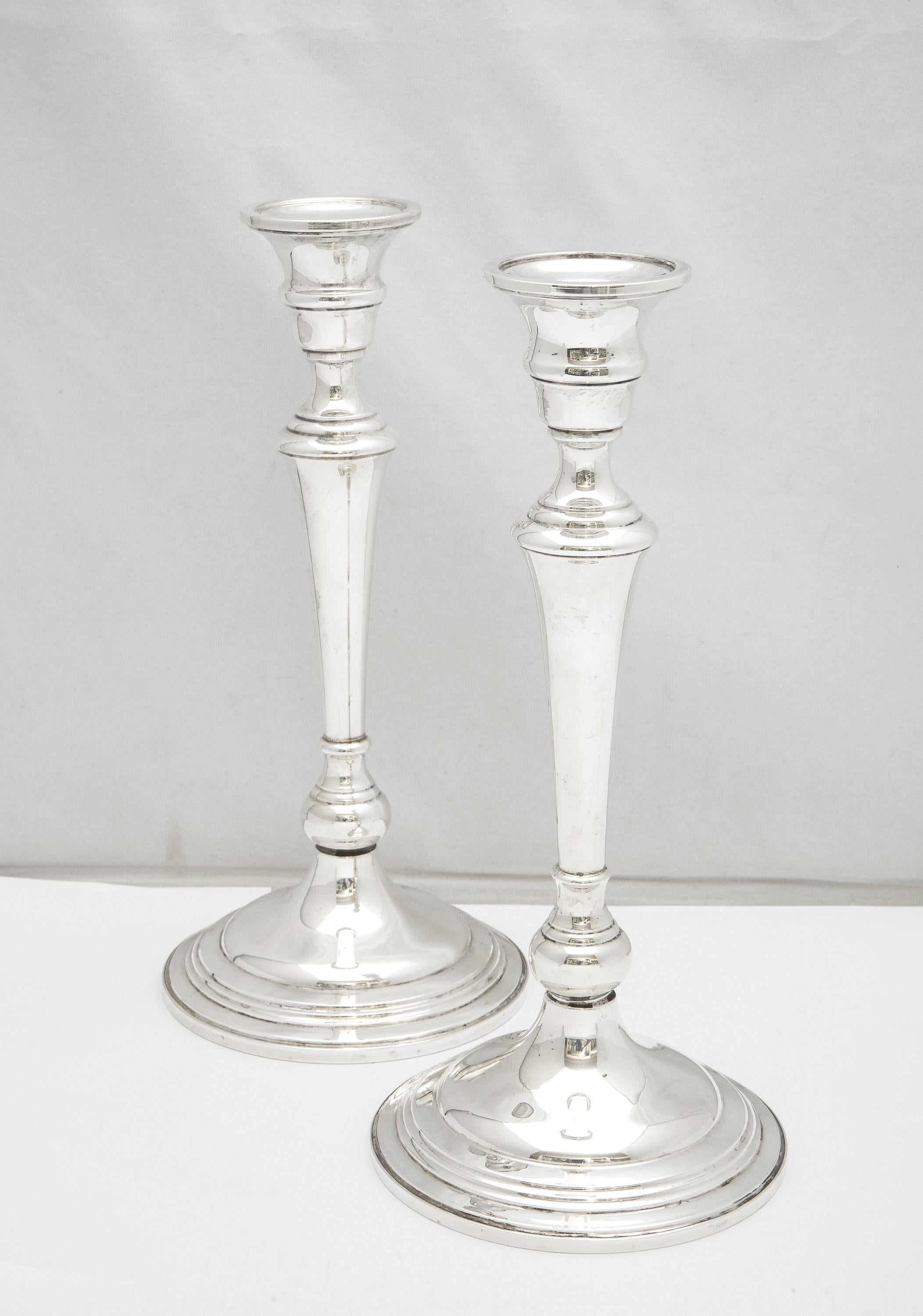 Tall, Empire-Style Pair of Sterling Silver Candelabra For Sale 9