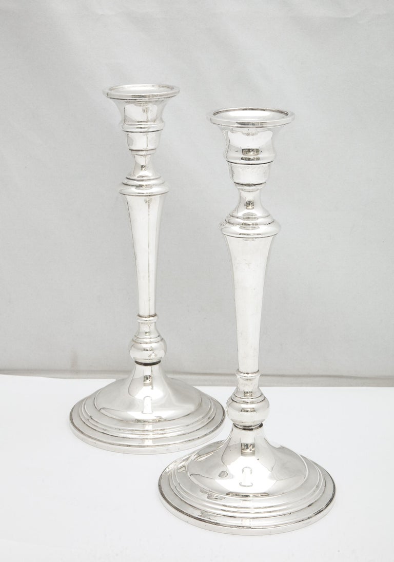 Tall, Empire-Style Pair of Sterling Silver Candelabra For Sale 11