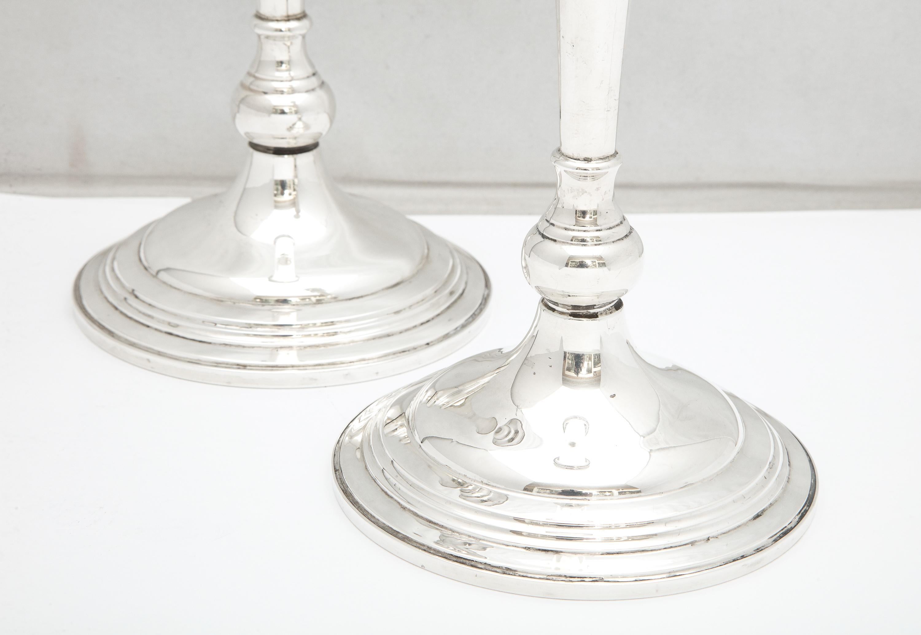 Tall, Empire-Style Pair of Sterling Silver Candelabra For Sale 10