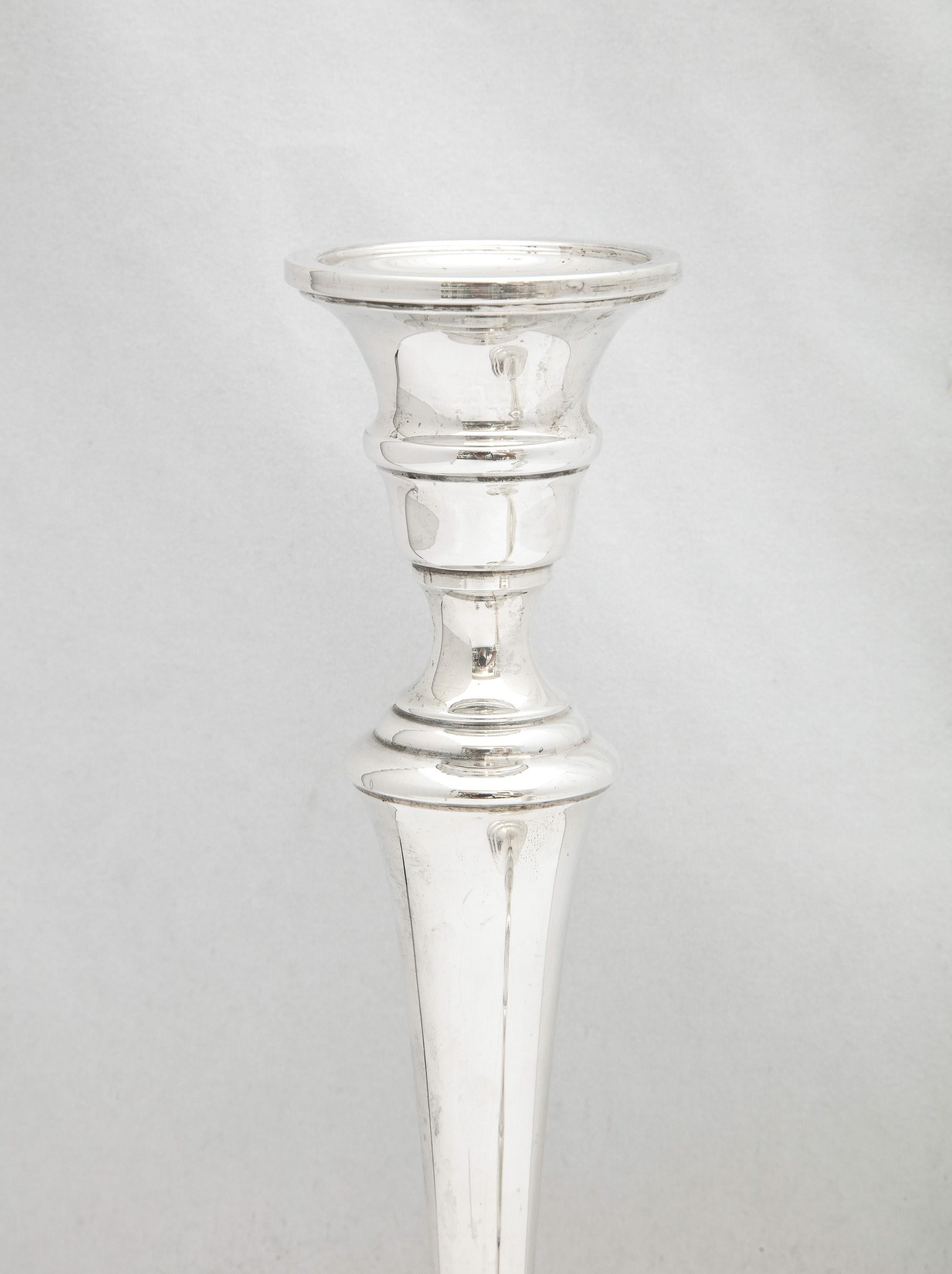 Tall, Empire-Style Pair of Sterling Silver Candelabra For Sale 11