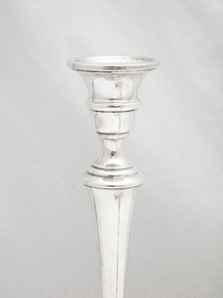 Tall, Empire-Style Pair of Sterling Silver Candelabra For Sale 13