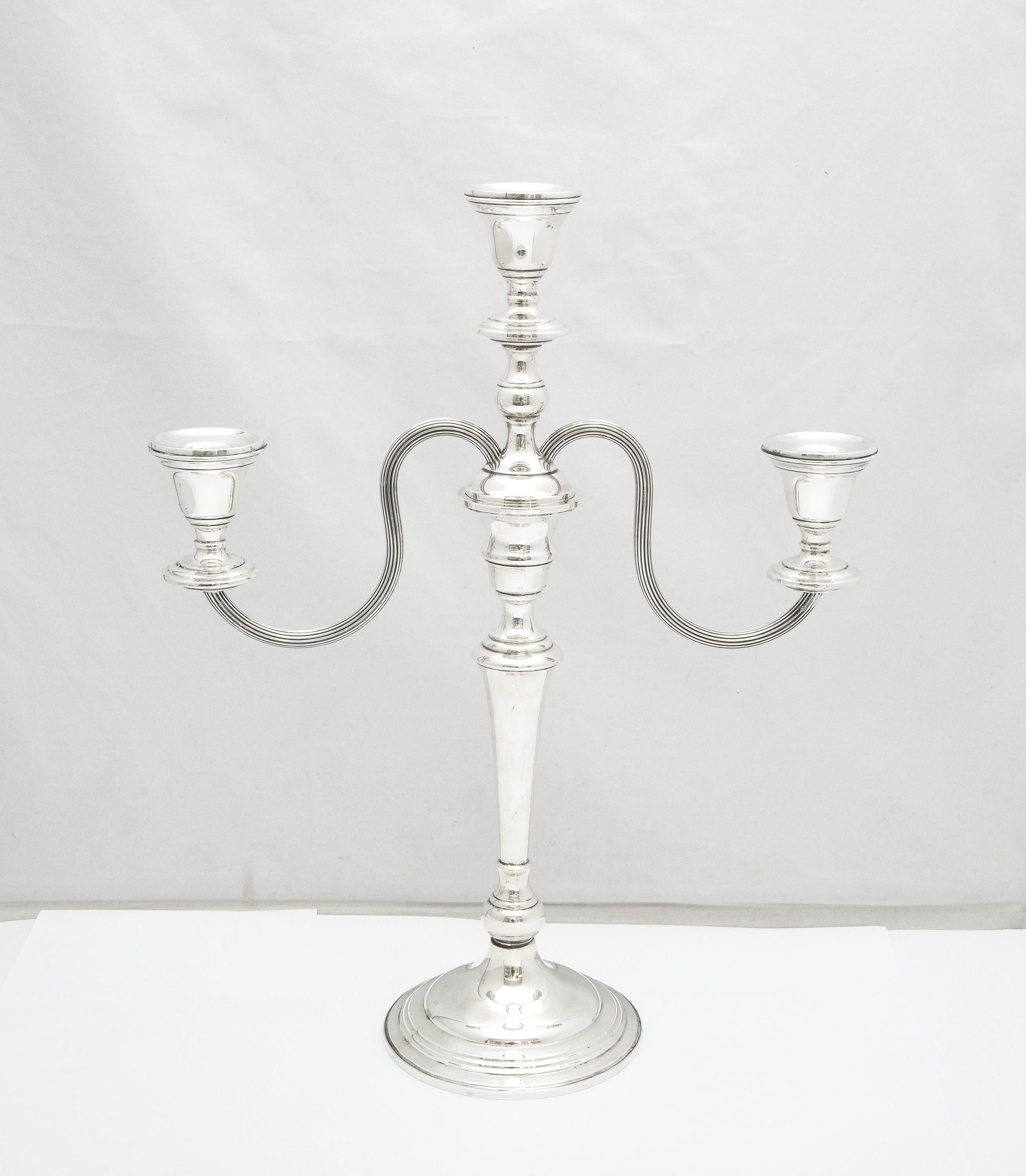 Neoclassical Tall, Empire-Style Pair of Sterling Silver Candelabra For Sale