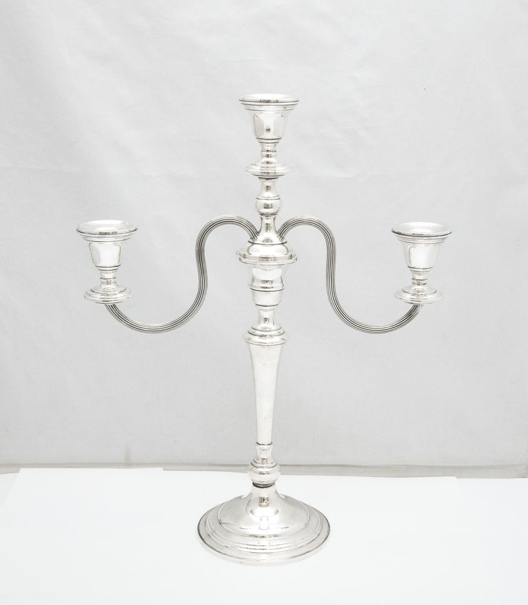 Tall, Empire-Style Pair of Sterling Silver Candelabra In Good Condition For Sale In New York, NY