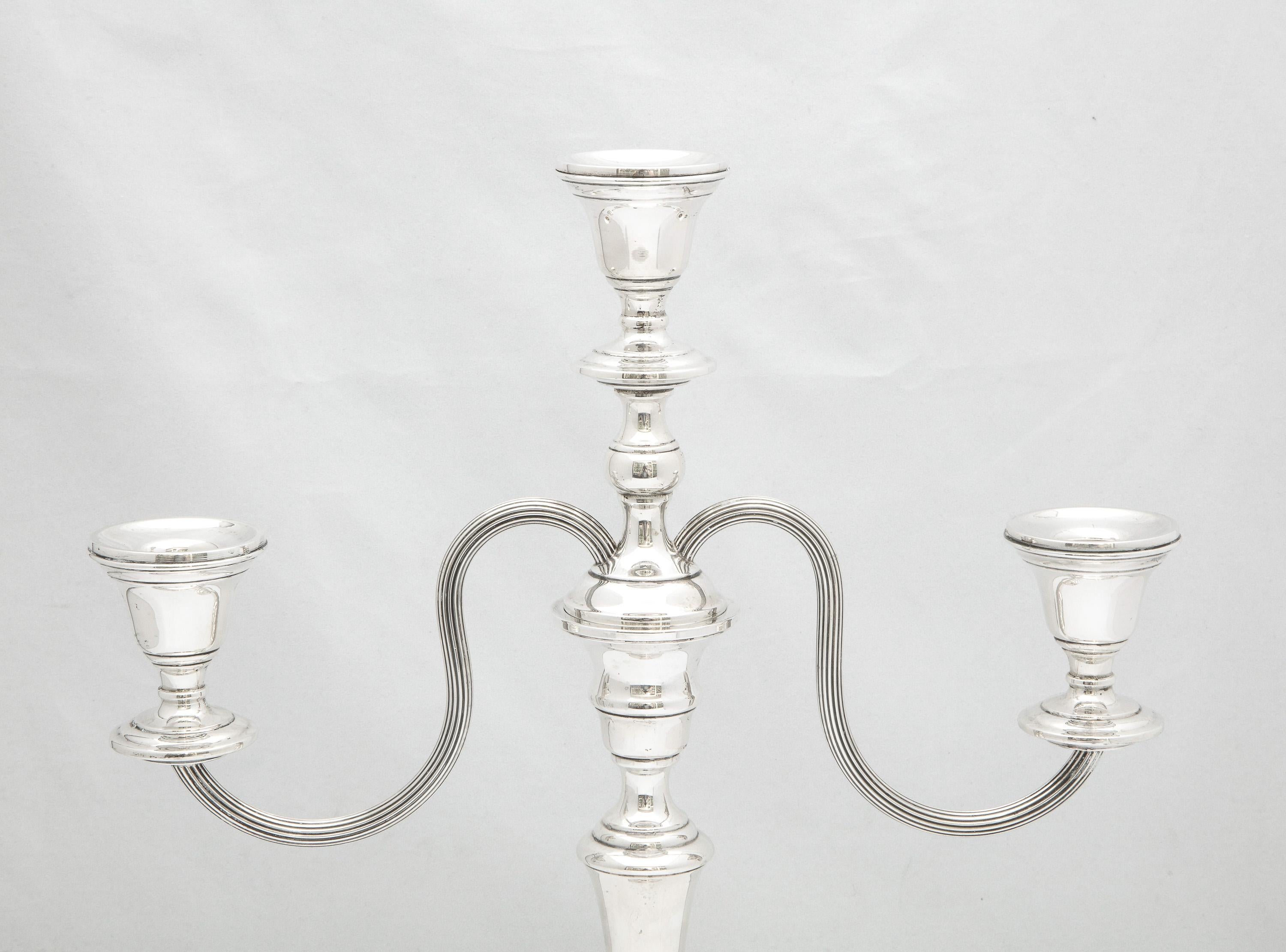 American Tall, Empire-Style Pair of Sterling Silver Candelabra For Sale