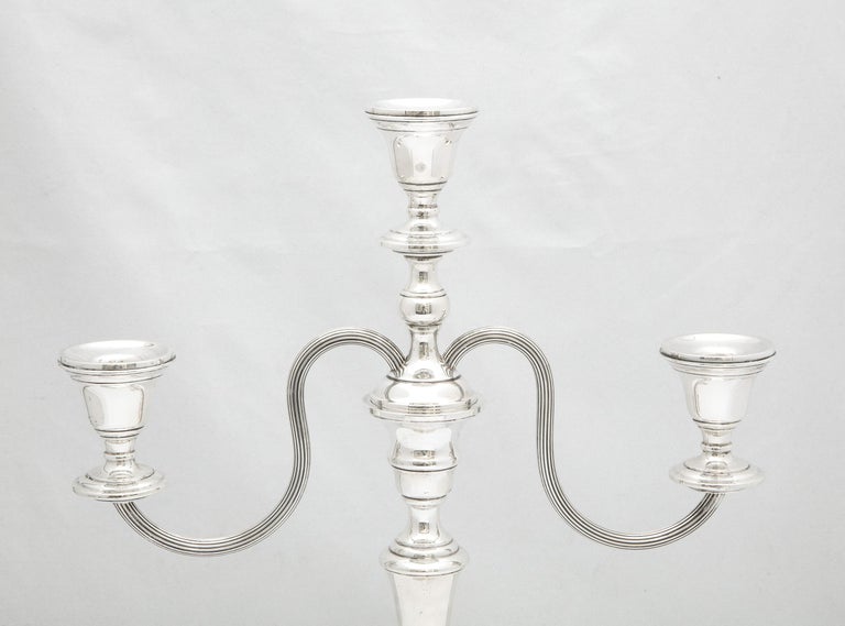 Mid-20th Century Tall, Empire-Style Pair of Sterling Silver Candelabra For Sale