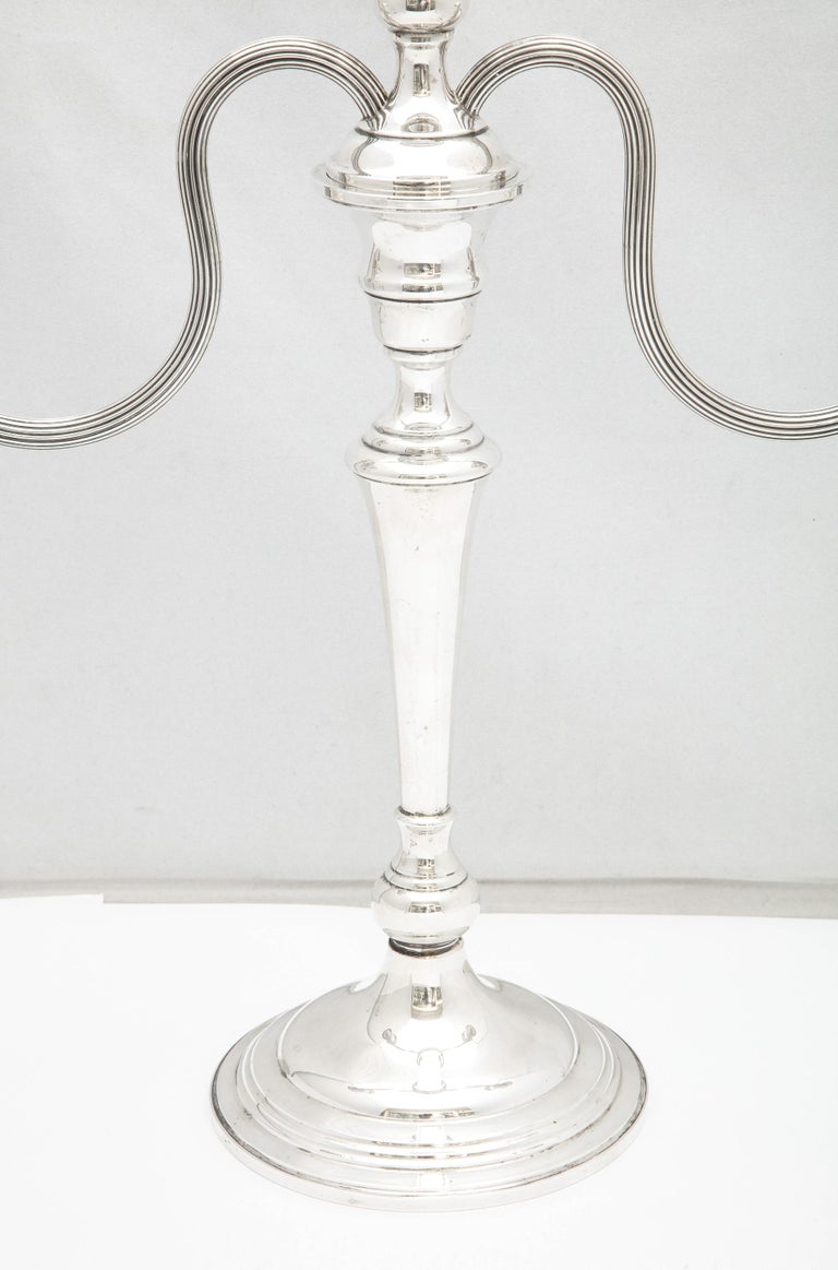 Tall, Empire-Style Pair of Sterling Silver Candelabra For Sale 1