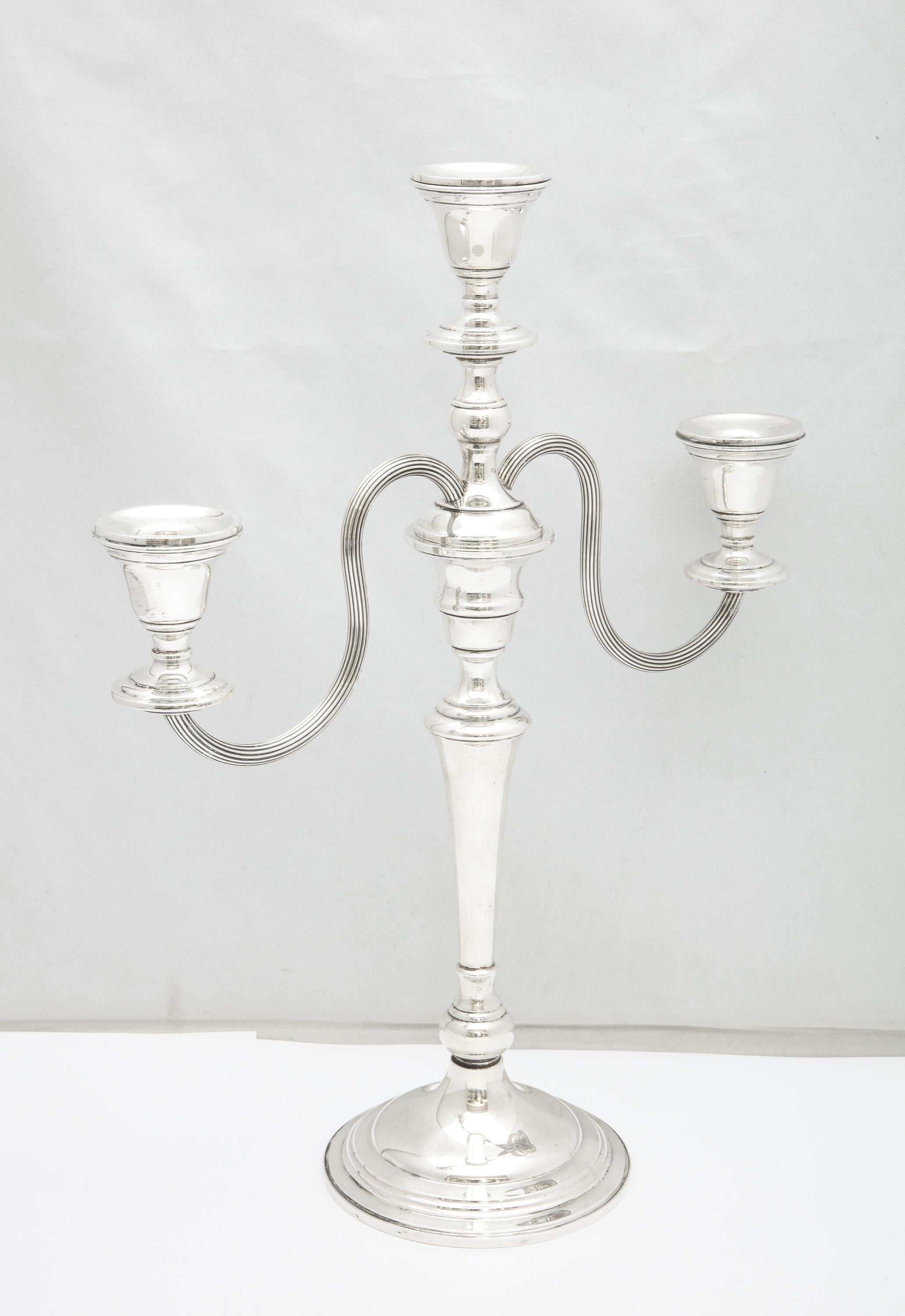 Mid-20th Century Tall, Empire-Style Pair of Sterling Silver Candelabra For Sale