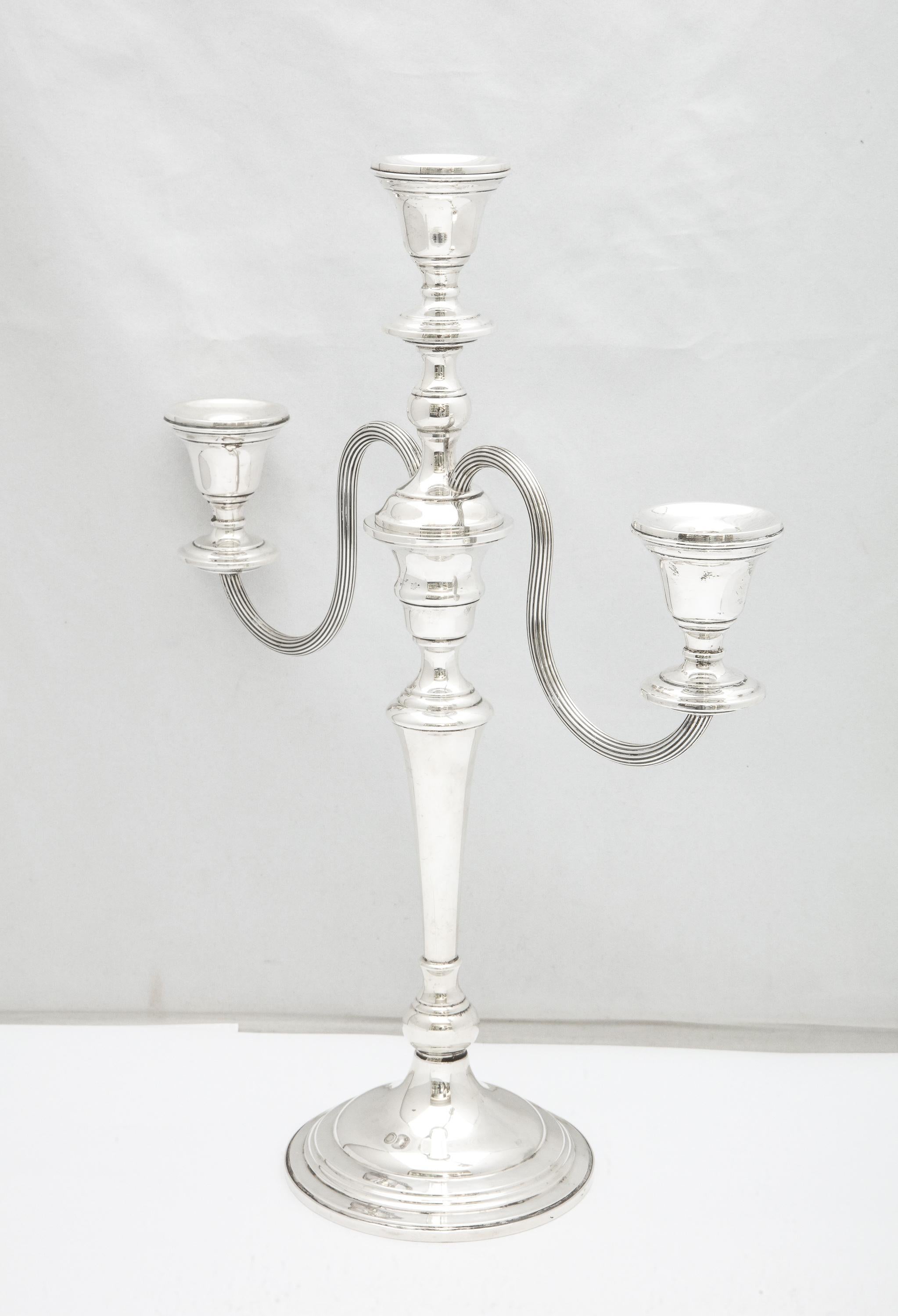 Tall, Empire-Style Pair of Sterling Silver Candelabra For Sale 1