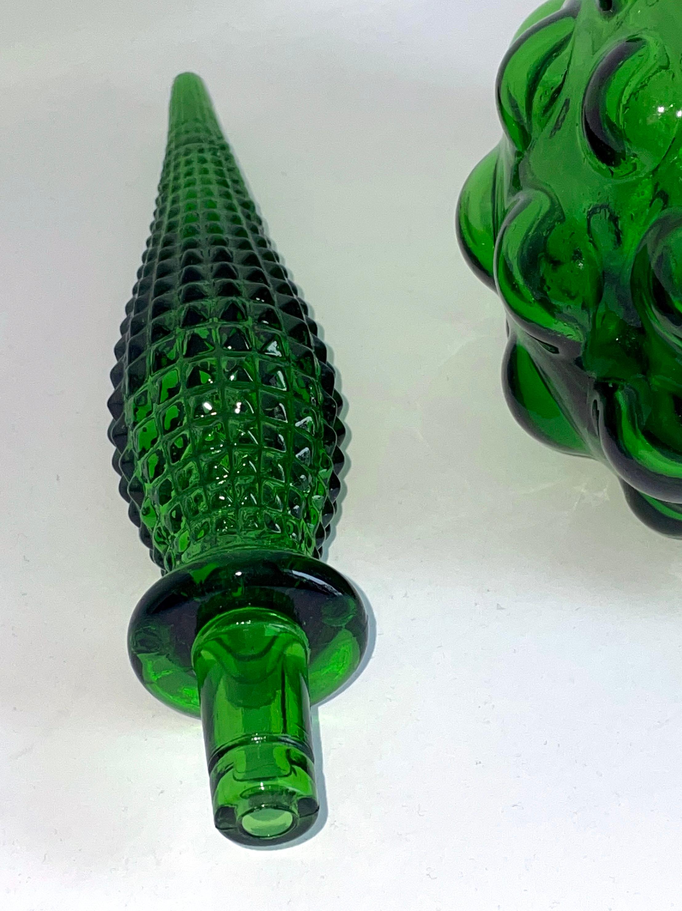 Mid-Century Modern Tall Empoli Emerald Green Art Glass Decanter, 1960s For Sale