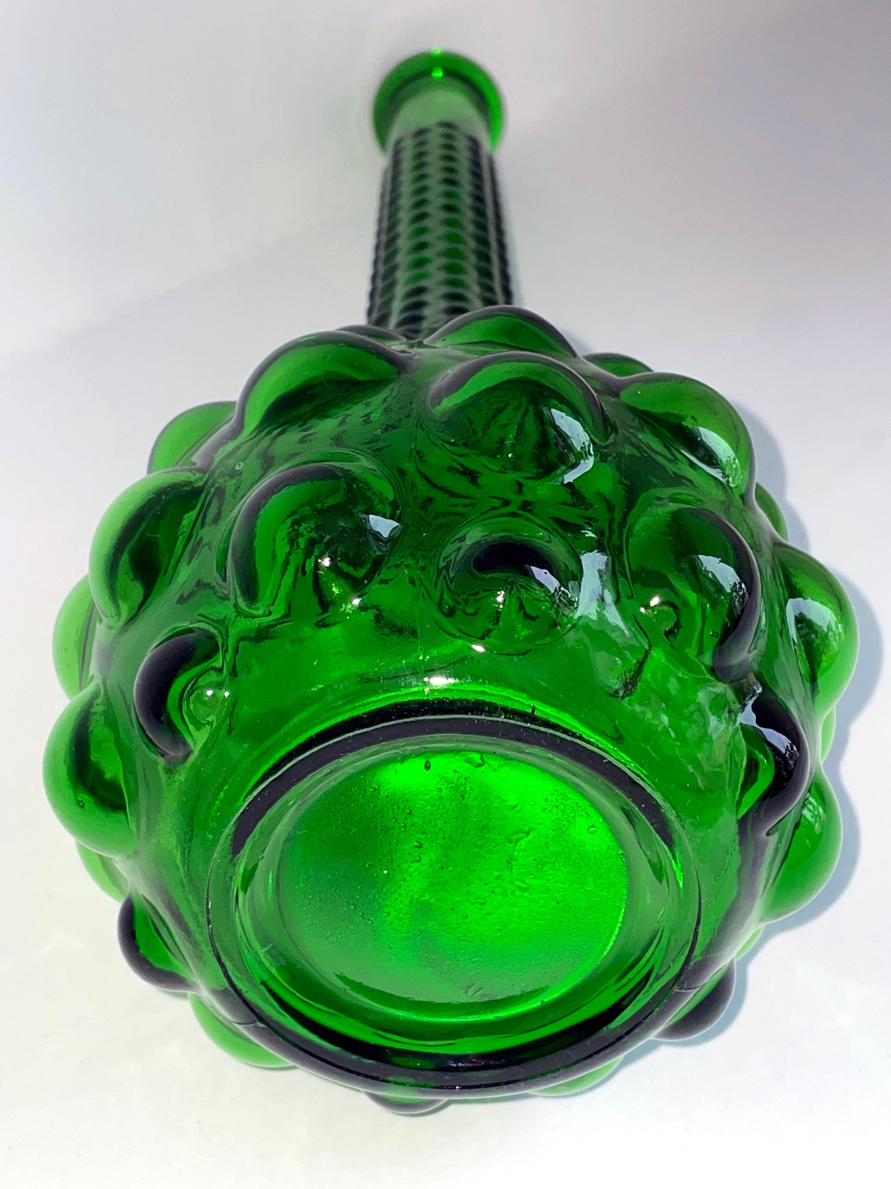 Italian Tall Empoli Emerald Green Art Glass Decanter, 1960s For Sale