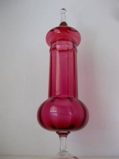 Tall Empoli Mid-Century Modern Italian Cranberry Glass Apothecary Jar