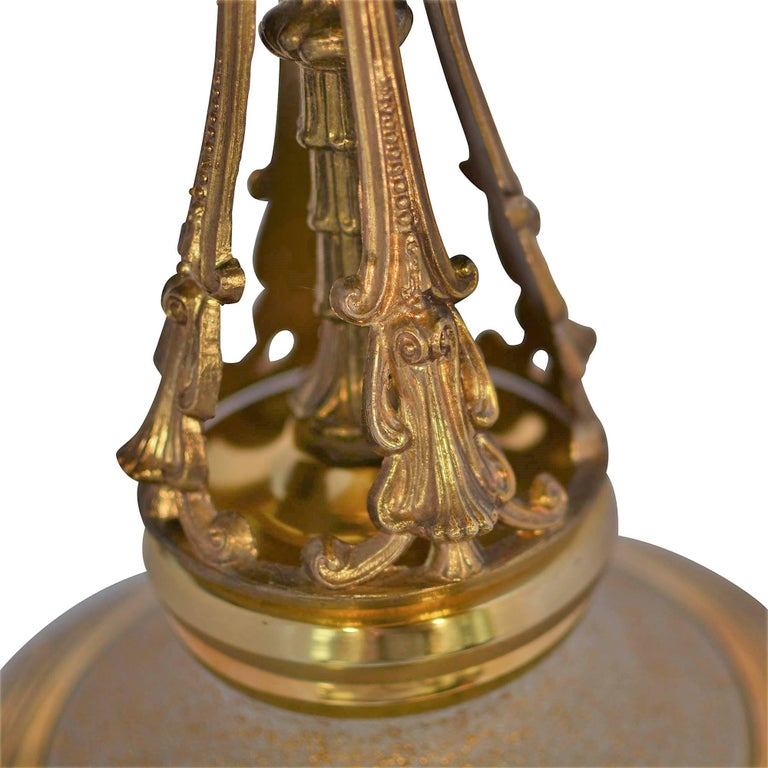Tall Enameled Bohemian Glass and Bronze Lamp For Sale at 1stDibs