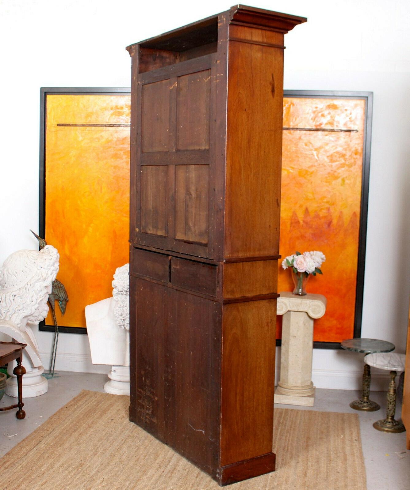 Tall English Bookcase Glazed Library Cabinet Mahogany, 19th Century For Sale 8