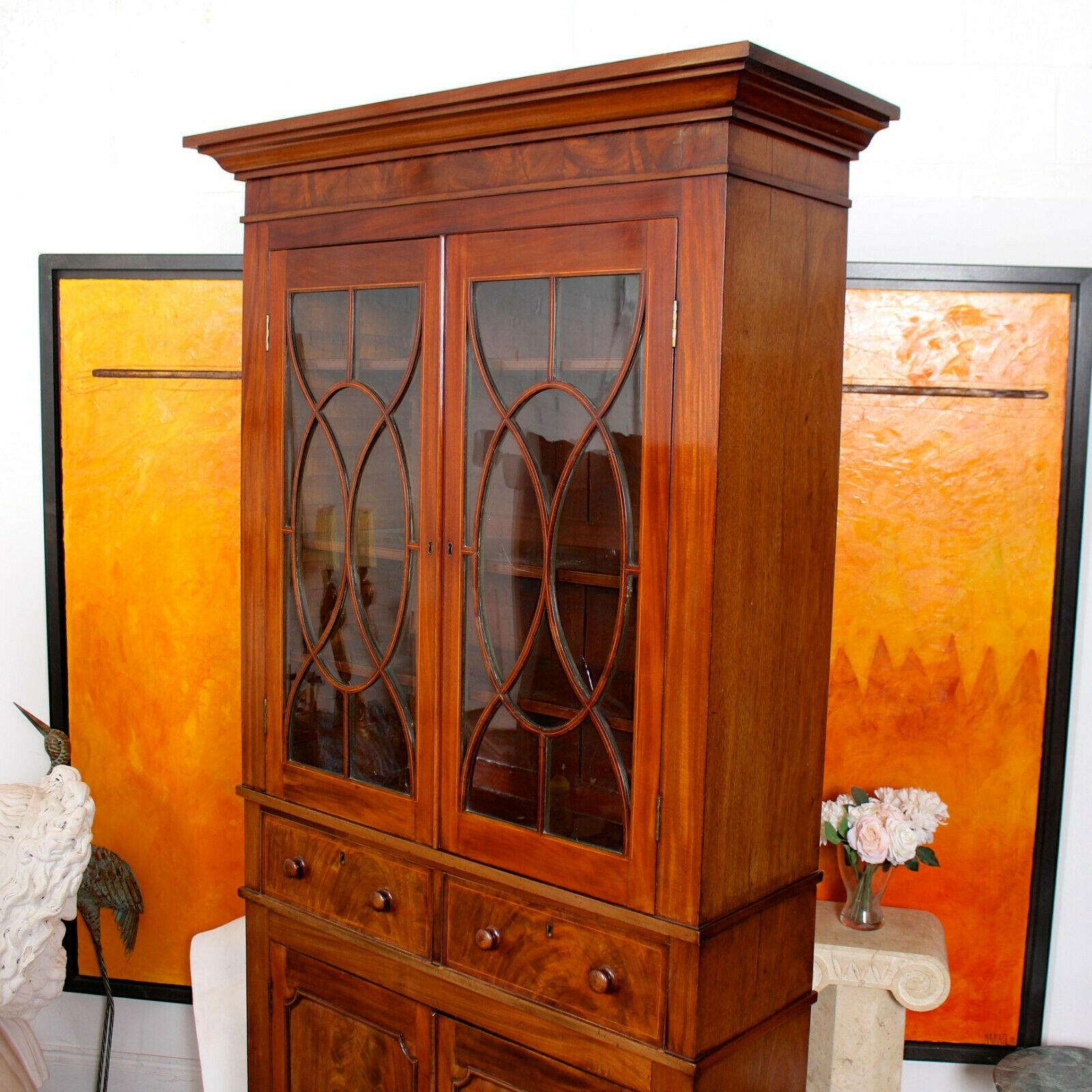 Tall English Bookcase Glazed Library Cabinet Mahogany, 19th Century In Good Condition For Sale In Newcastle upon Tyne, GB