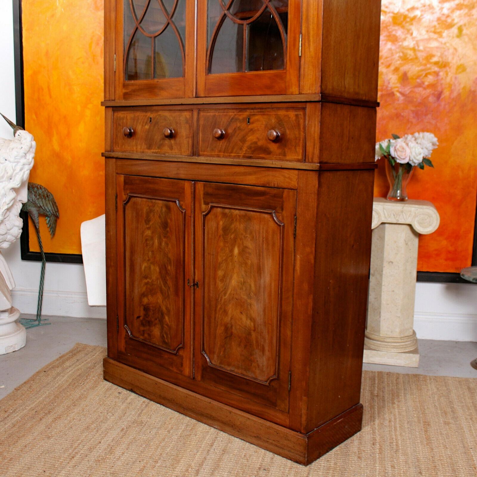 Tall English Bookcase Glazed Library Cabinet Mahogany, 19th Century For Sale 1