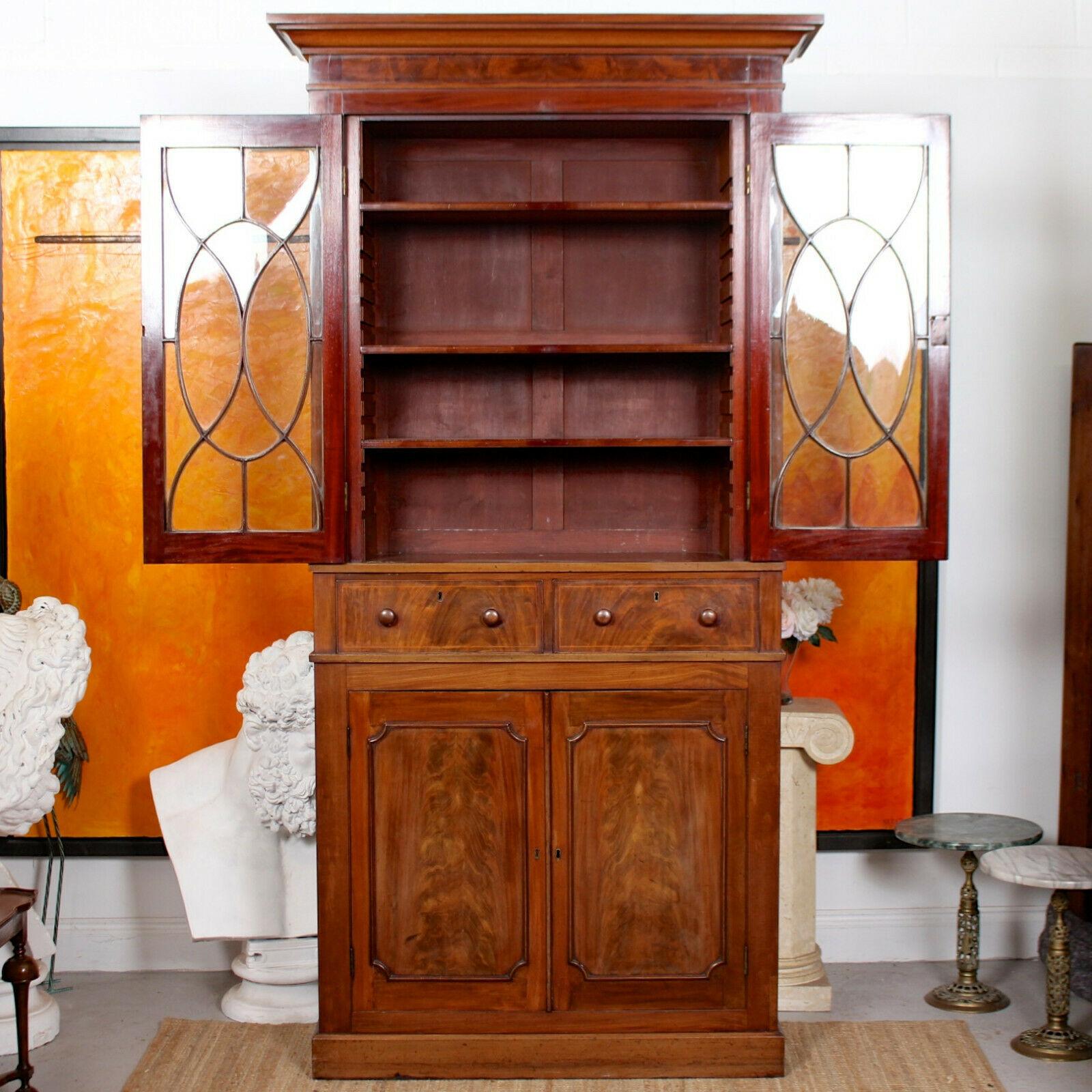 Tall English Bookcase Glazed Library Cabinet Mahogany, 19th Century For Sale 3