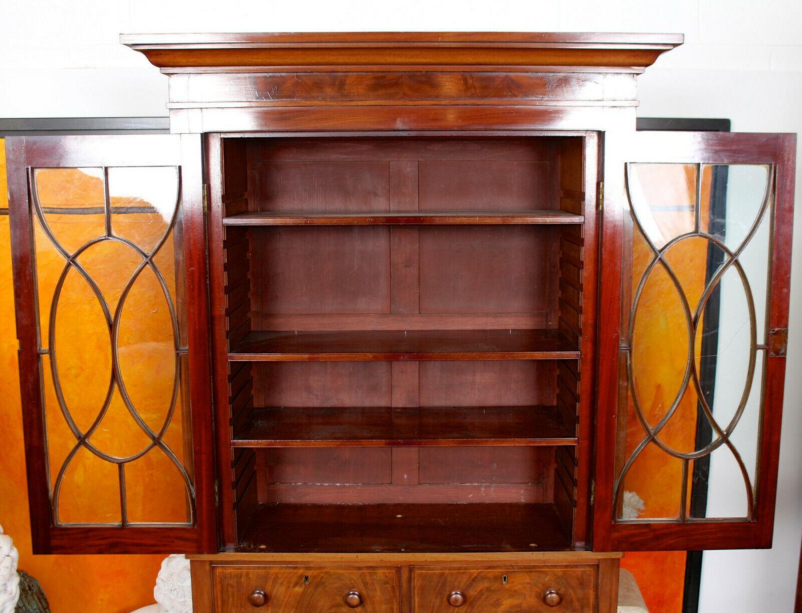 Tall English Bookcase Glazed Library Cabinet Mahogany, 19th Century For Sale 4