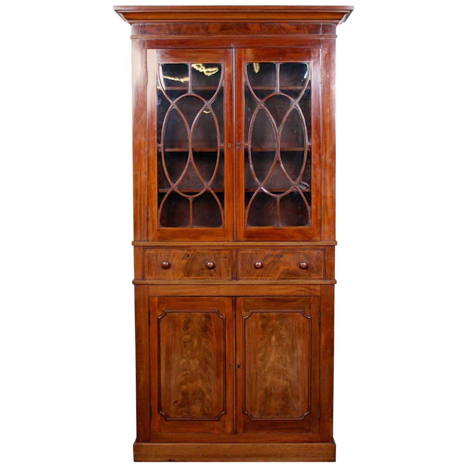 Tall English Bookcase Glazed Library Cabinet Mahogany, 19th Century For Sale