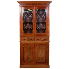 Antique Tall English Bookcase Glazed Library Cabinet Mahogany, 19th Century