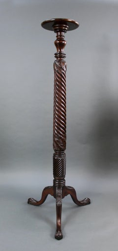 Tall English Carved Mahogany Victorian Twisted Stem Torchère