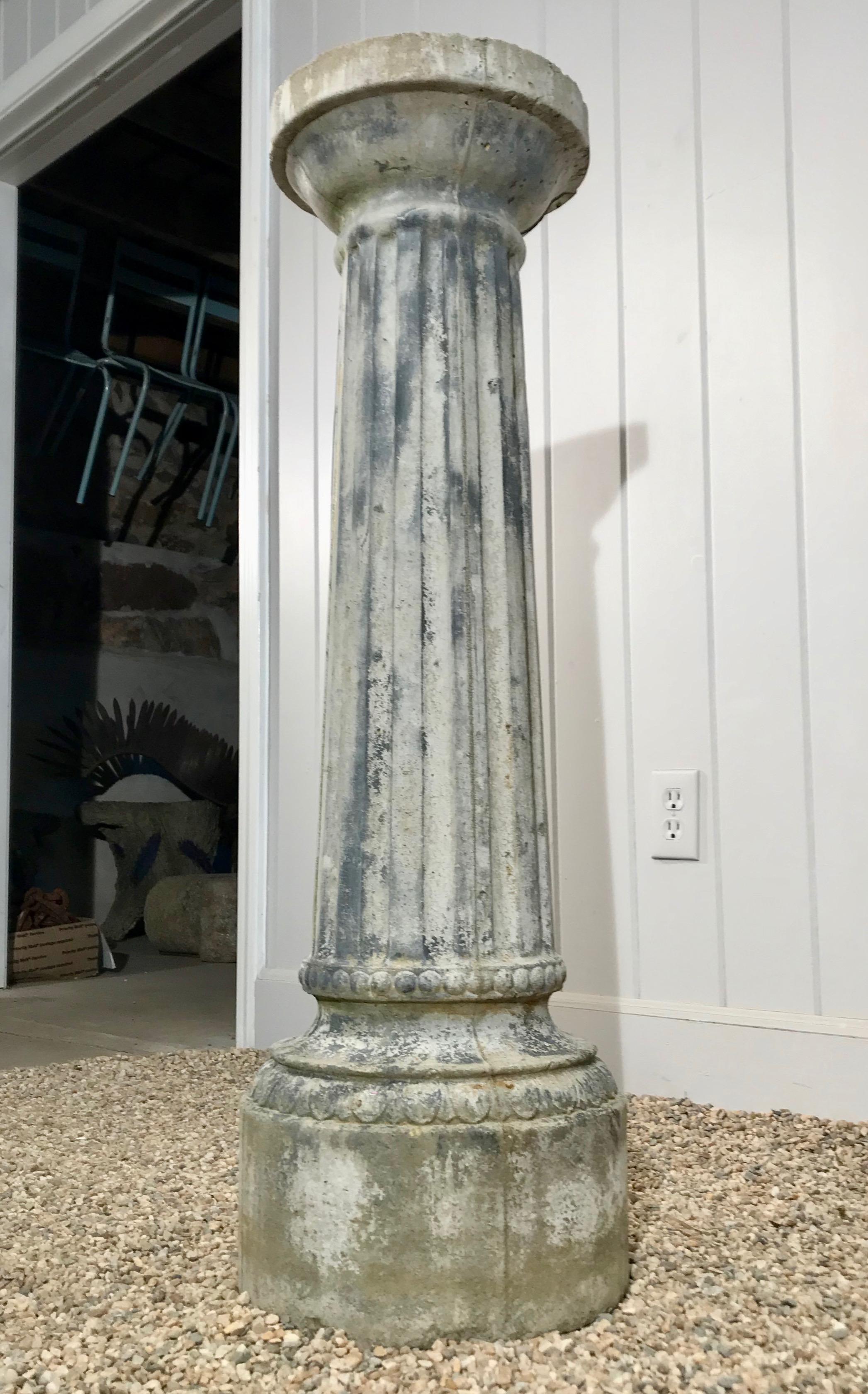 Tall English Cast Stone Reeded Pedestal In Good Condition In Woodbury, CT