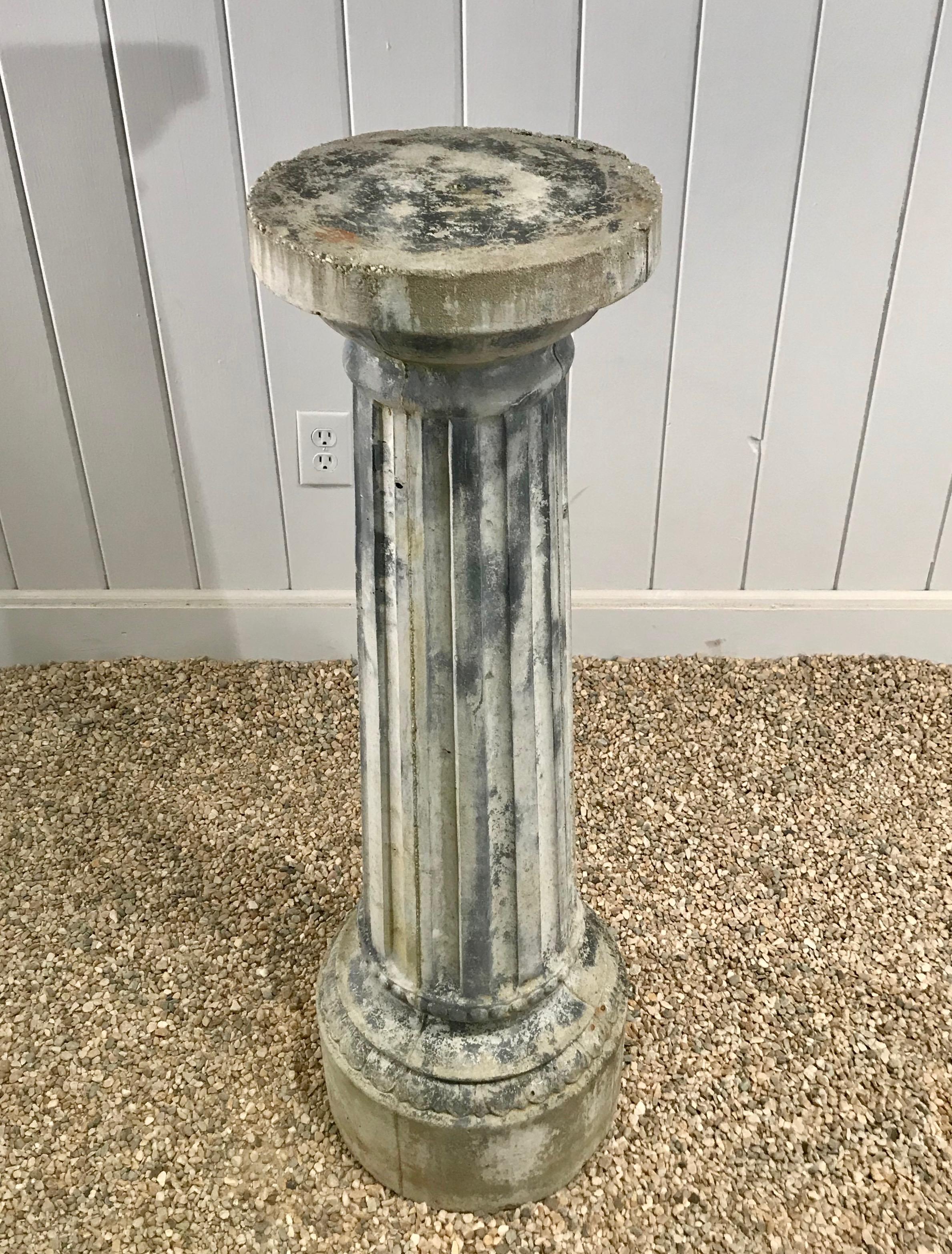 20th Century Tall English Cast Stone Reeded Pedestal