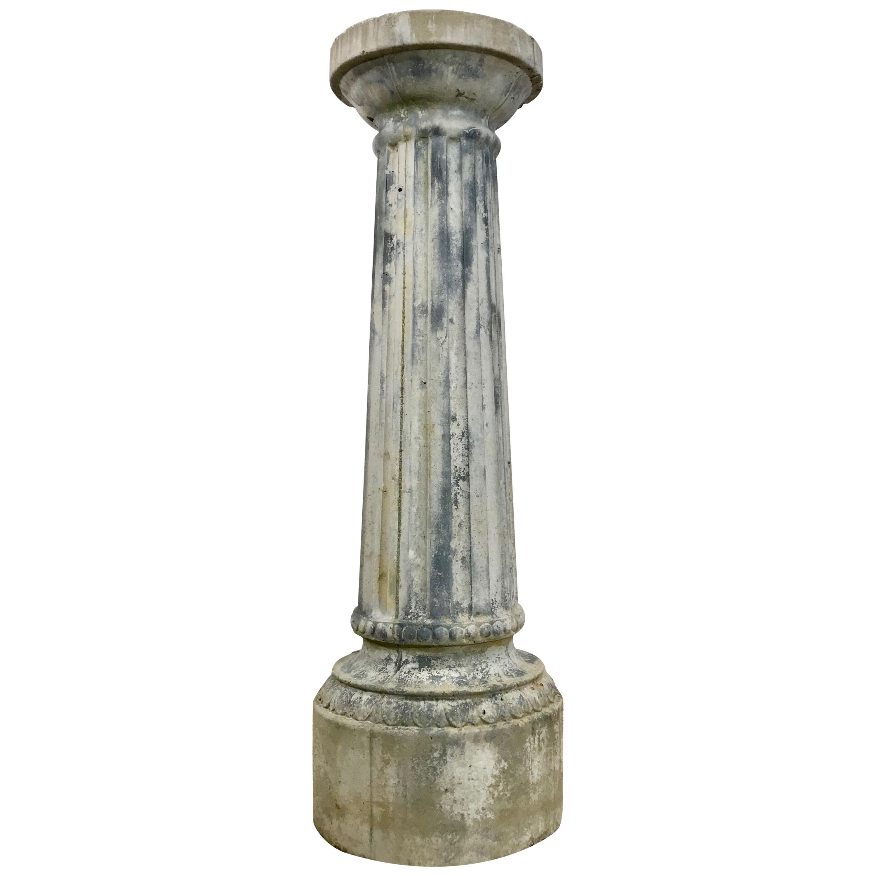 Tall English Cast Stone Reeded Pedestal