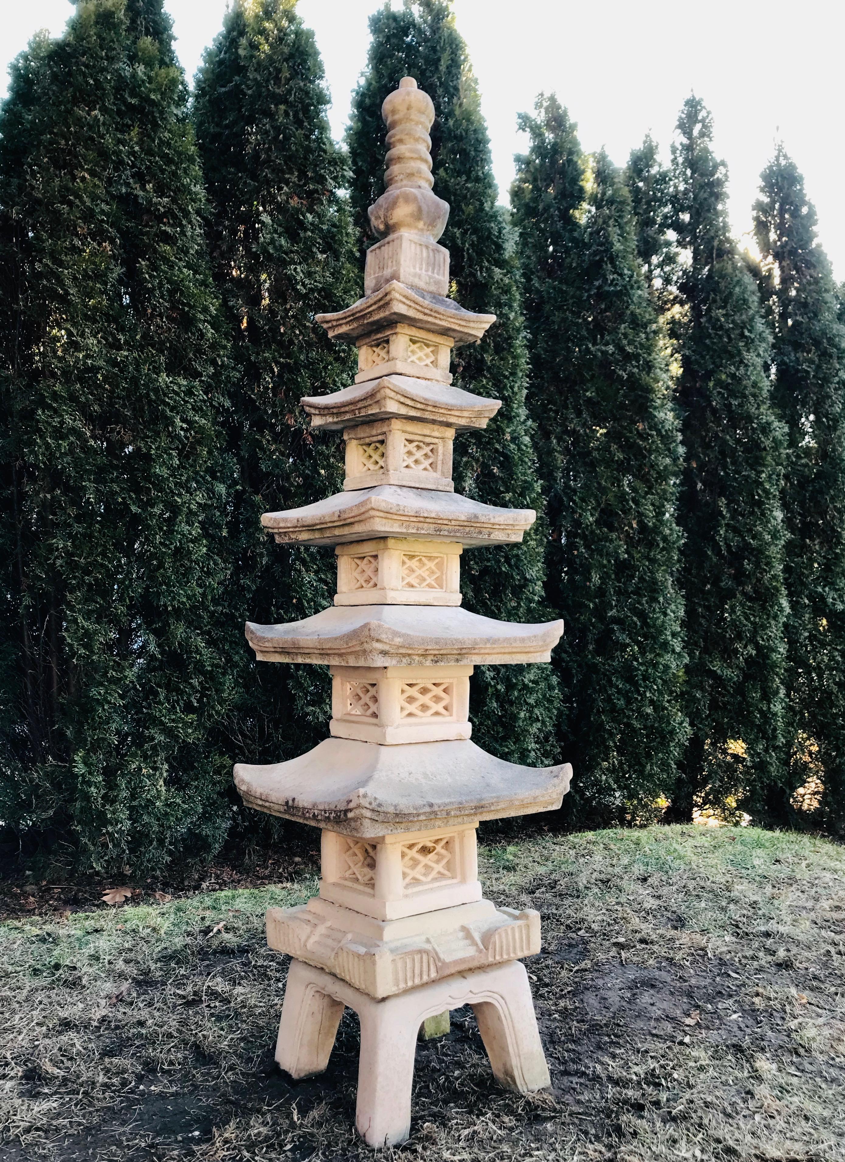 This lovely cast stone pagoda once served as a focal point on a small island lake in southern England and would make the perfect piece for your Japanese garden, surrounded by mounded moss and dwarf thread-leaf maples. In 6 pieces for easy transport