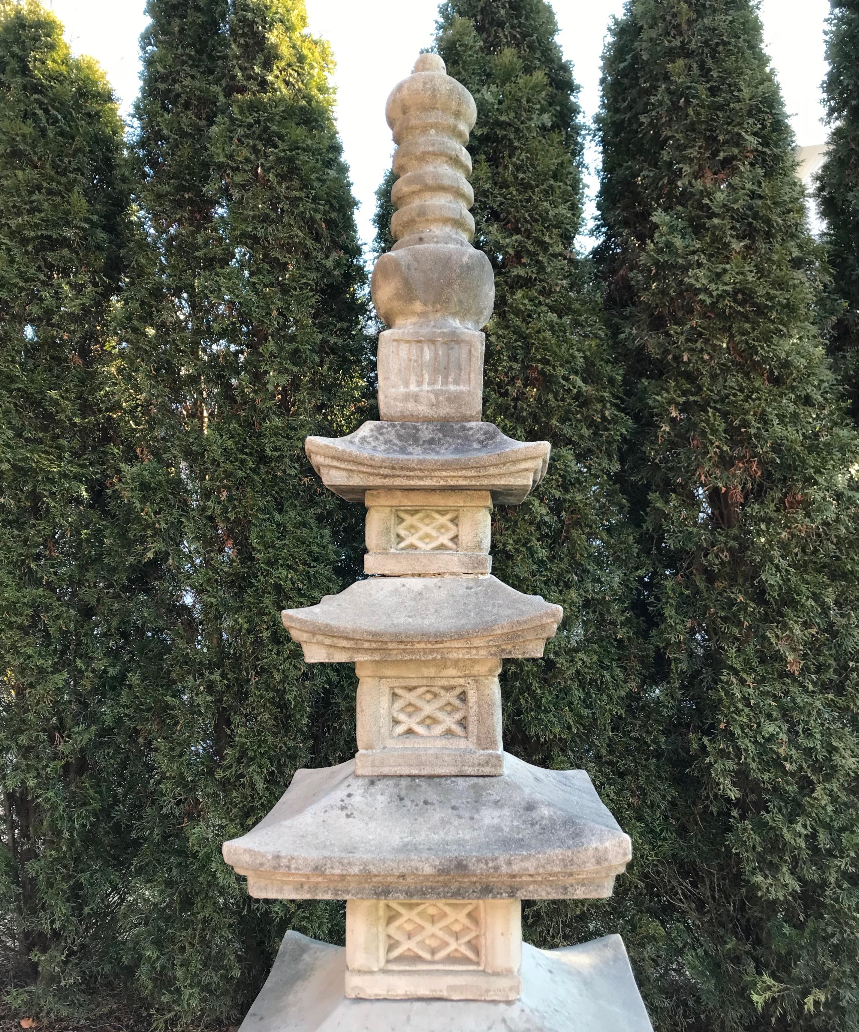 Tall English Cast Stone Pagoda Garden Centerpiece In Good Condition In Woodbury, CT