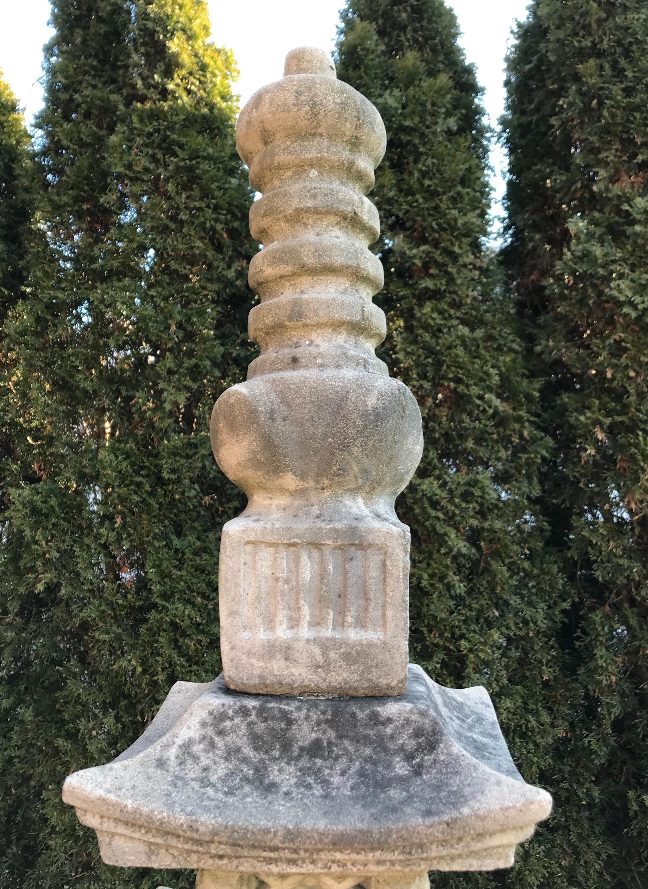 20th Century Tall English Cast Stone Pagoda Garden Centerpiece