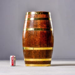Tall English Early 20th Century Oak Barrel with Six Brass Bands