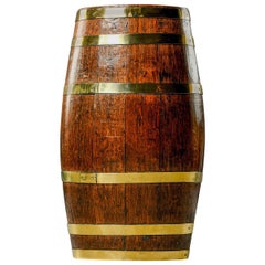 Tall English Early 20th Century Oak Barrel with Six Brass Bands