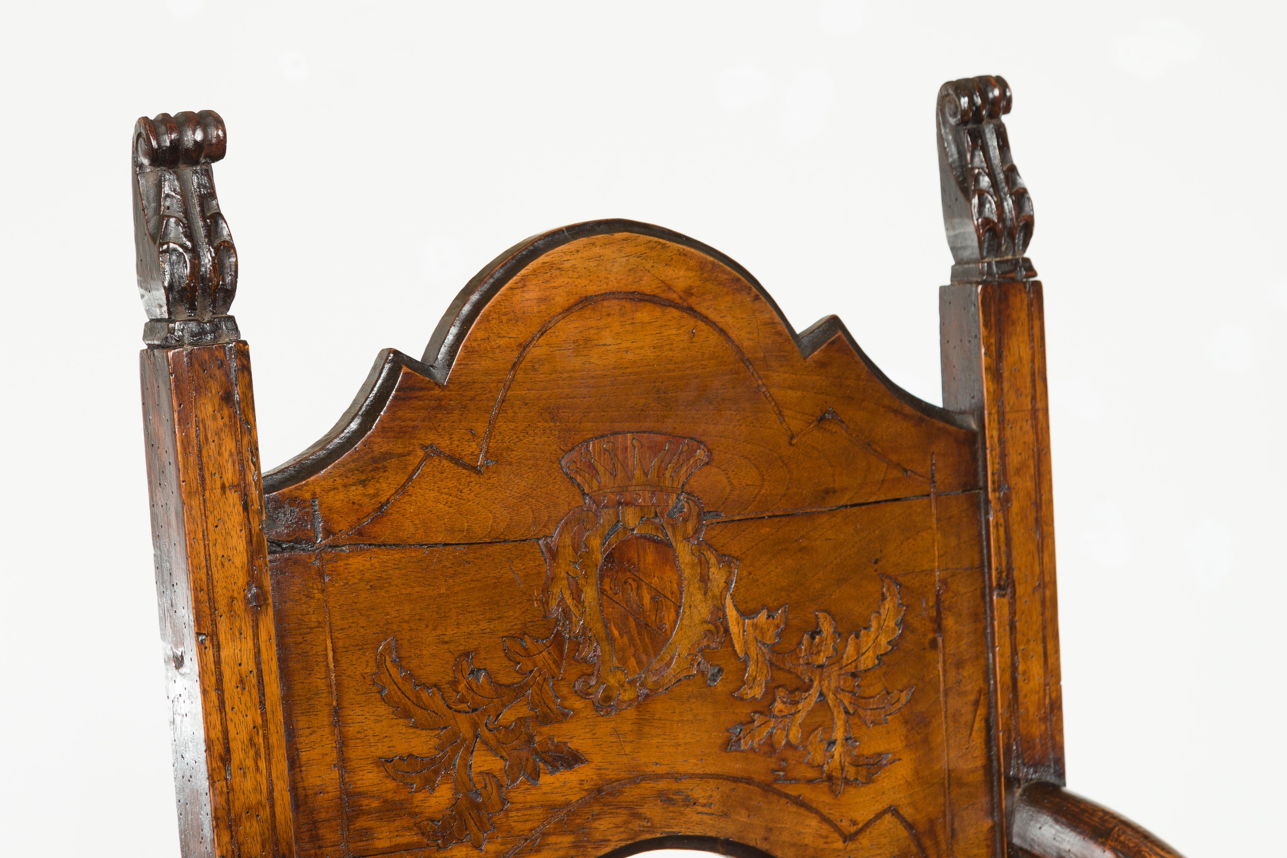 Tall English Georgian Wooden Armchair with Carved Cartouche, circa 1800-1820 8