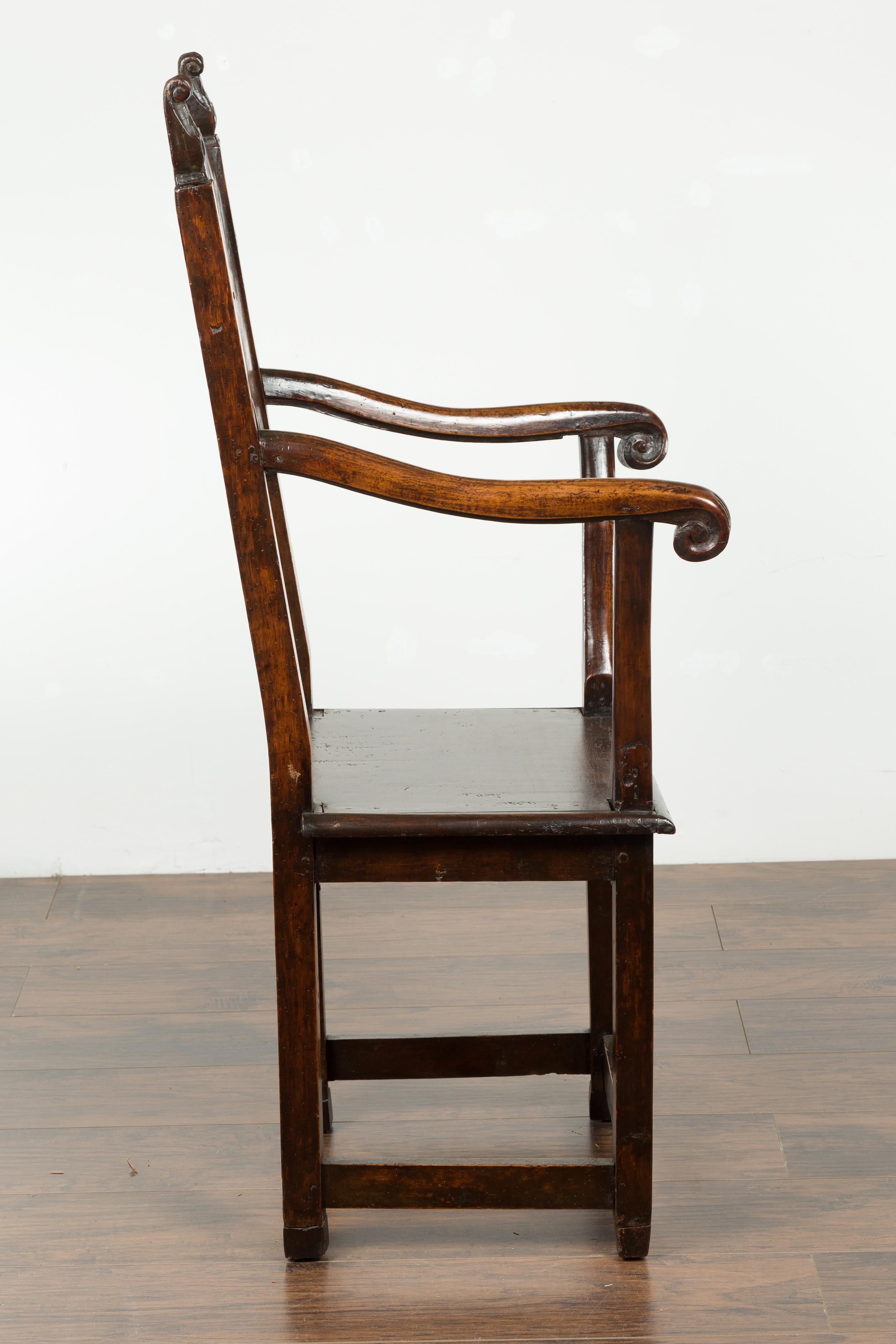 Tall English Georgian Wooden Armchair with Carved Cartouche, circa 1800-1820 10