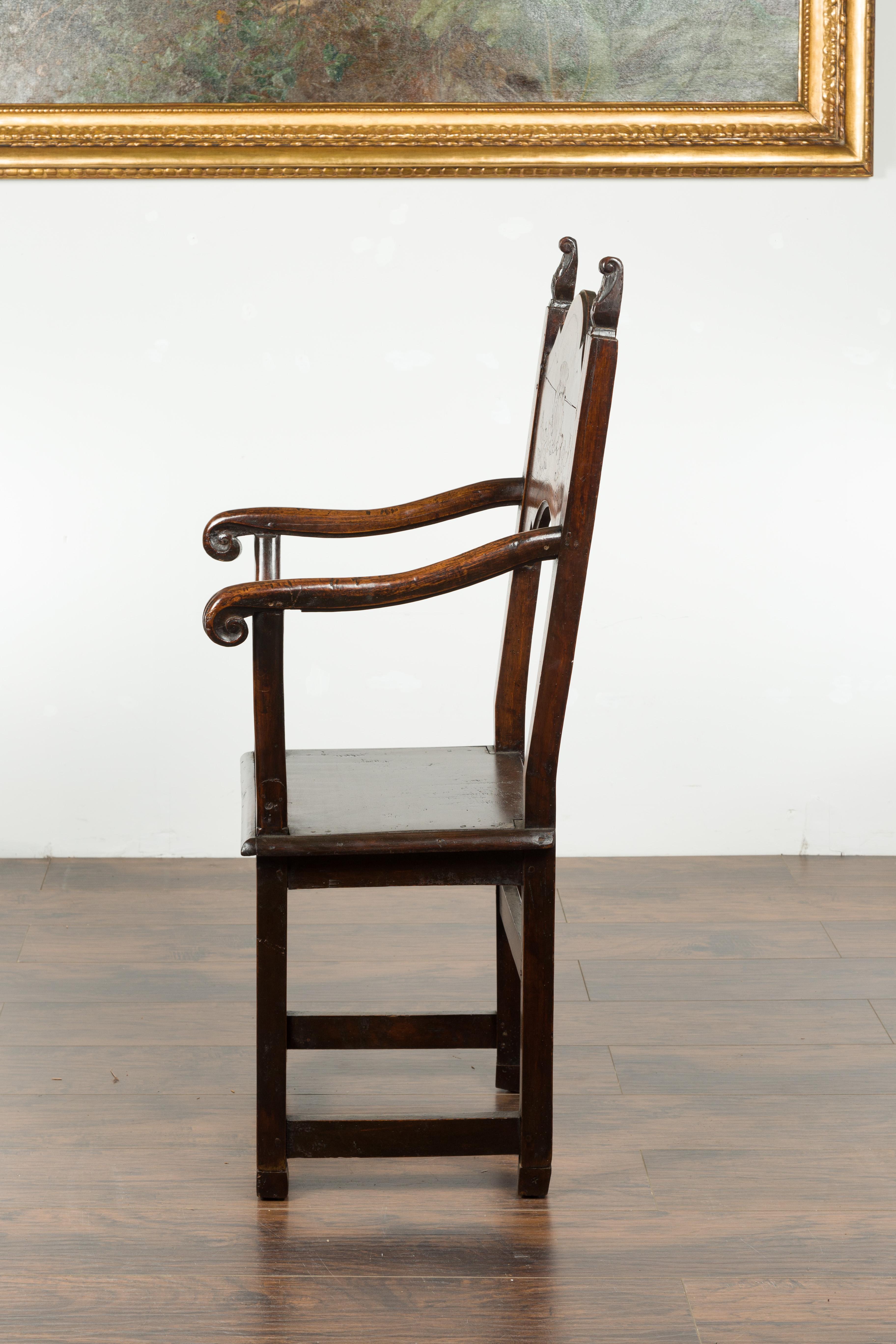 Tall English Georgian Wooden Armchair with Carved Cartouche, circa 1800-1820 12