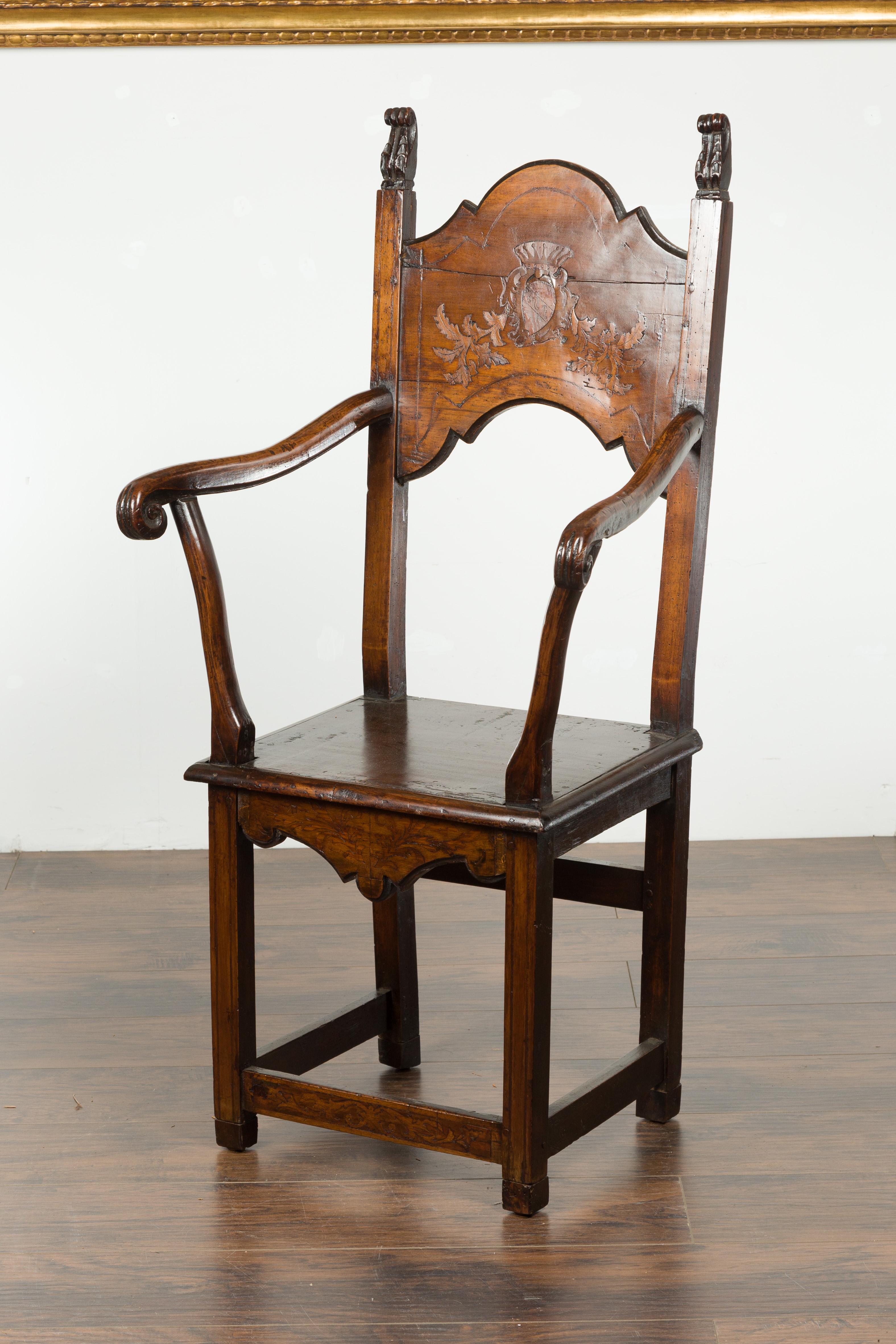 Tall English Georgian Wooden Armchair with Carved Cartouche, circa 1800-1820 13