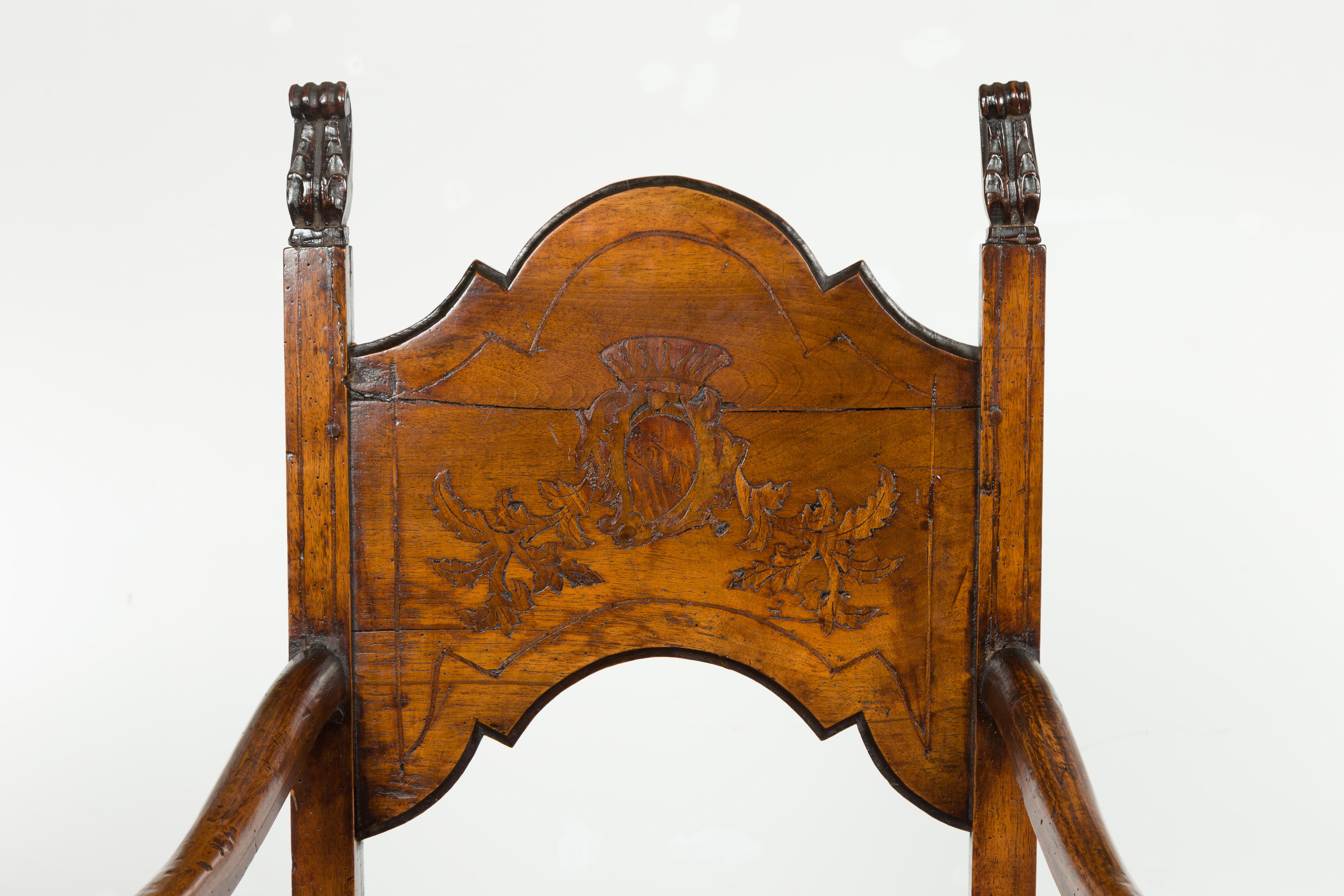 Tall English Georgian Wooden Armchair with Carved Cartouche, circa 1800-1820 1
